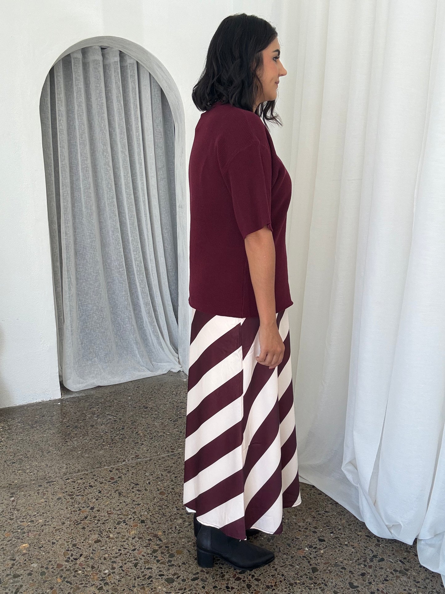 Surri Bias Stripe Skirt Merlot