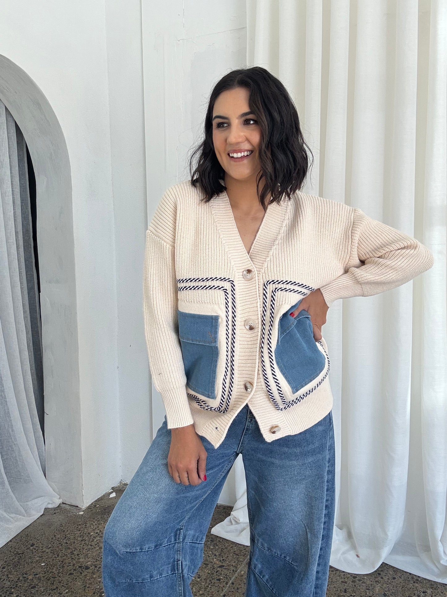 Denim Pocket Detail Cardigan