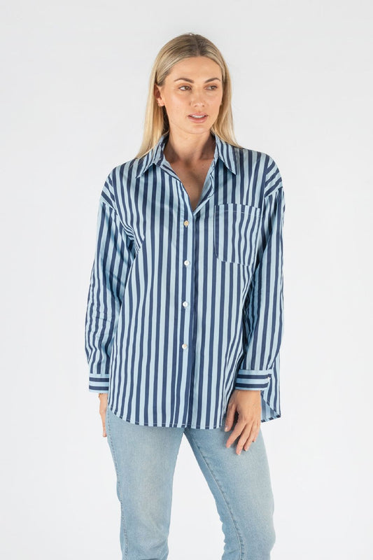Alayah Cotton Shirt Blue Stripe