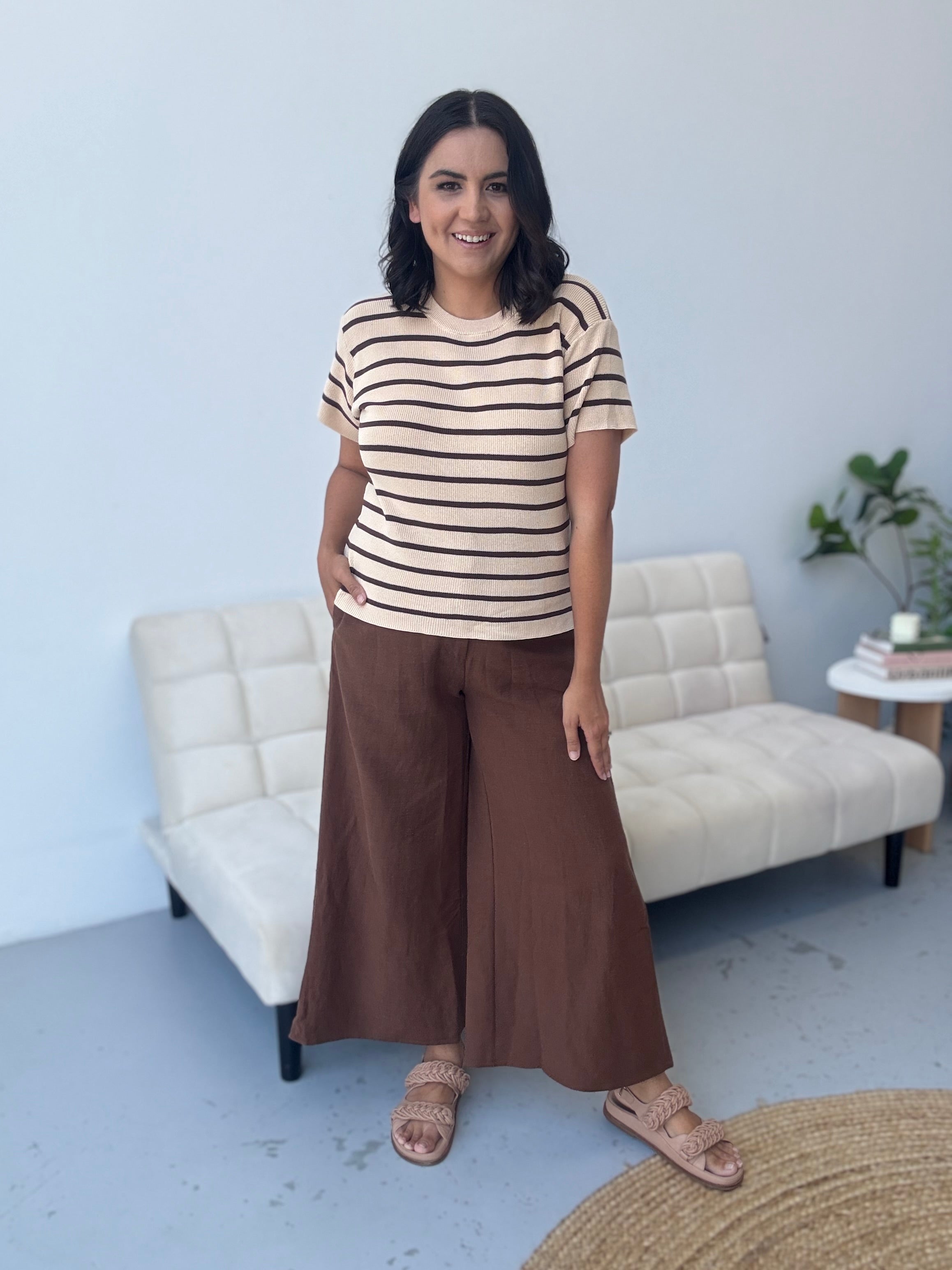 Miller Striped Knit Top Nougat/Brown