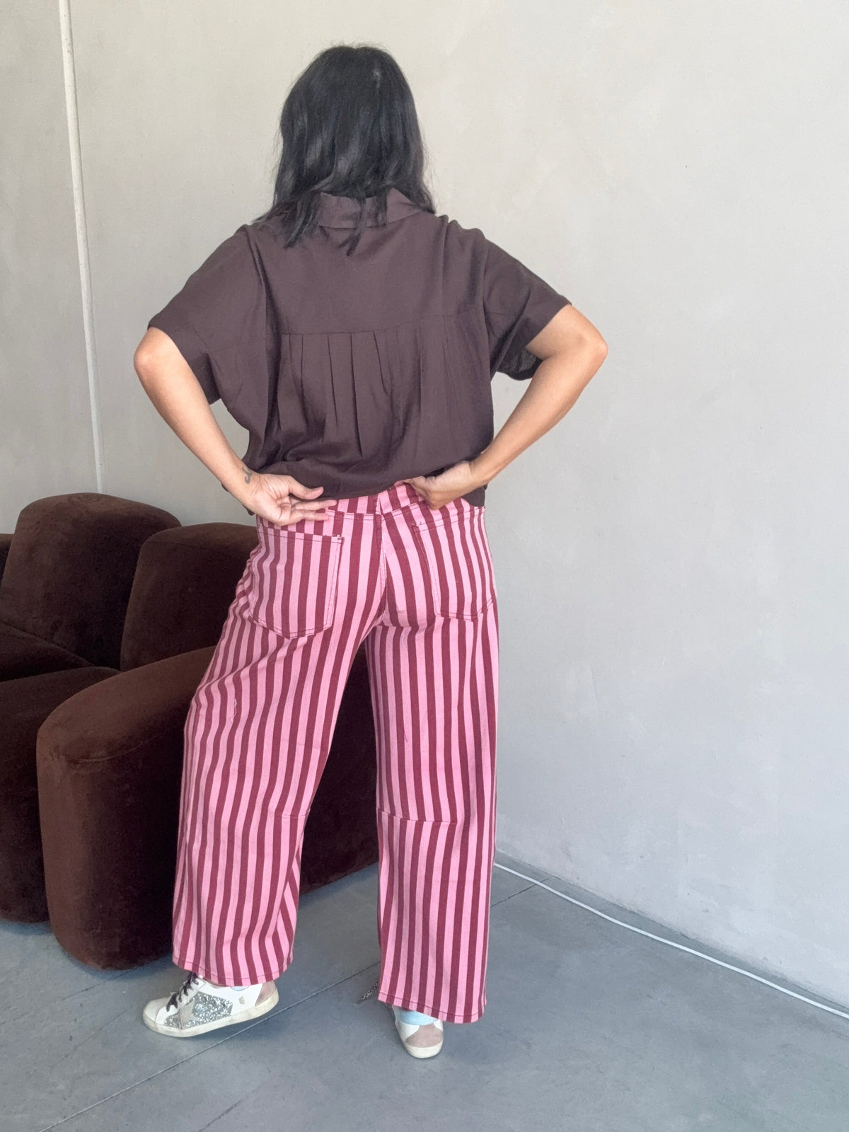 Tahni Stripe Barrel Jean Pink/Burgundy