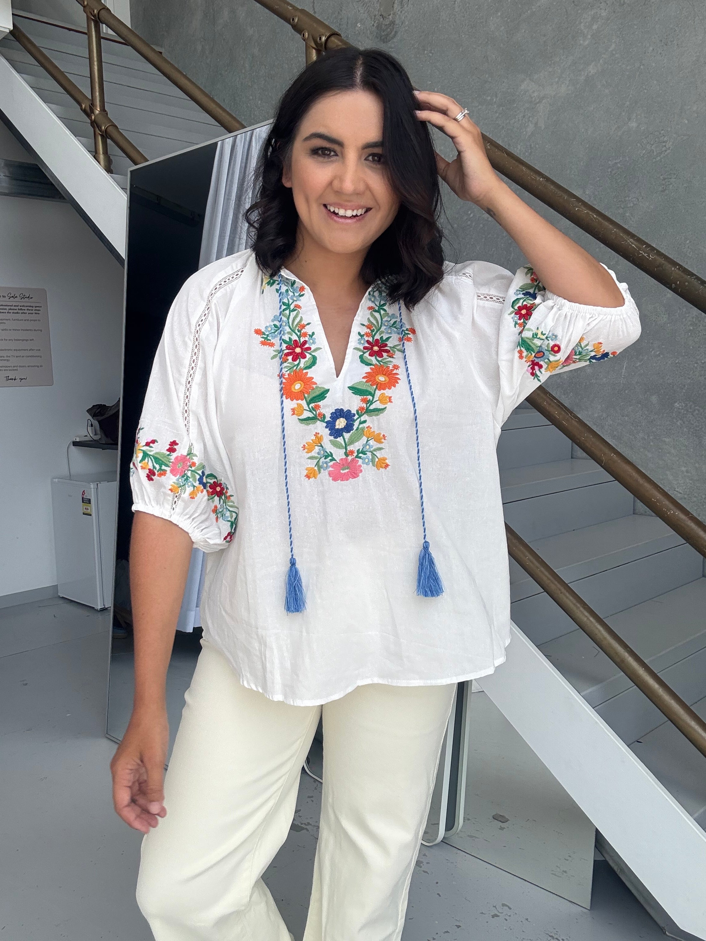 Ingrid Embroidered Floral Blouse White