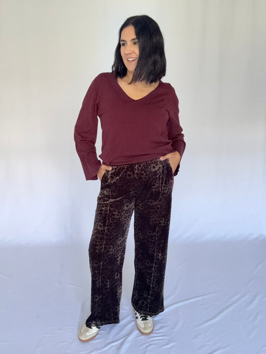 Velvet Leo Pant Burgundy Stripe