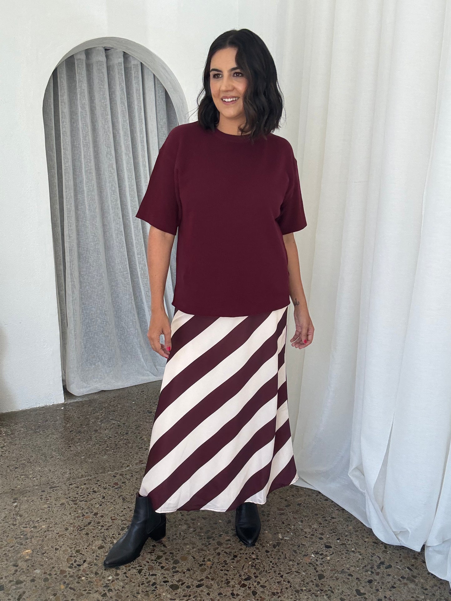 Surri Bias Stripe Skirt Merlot