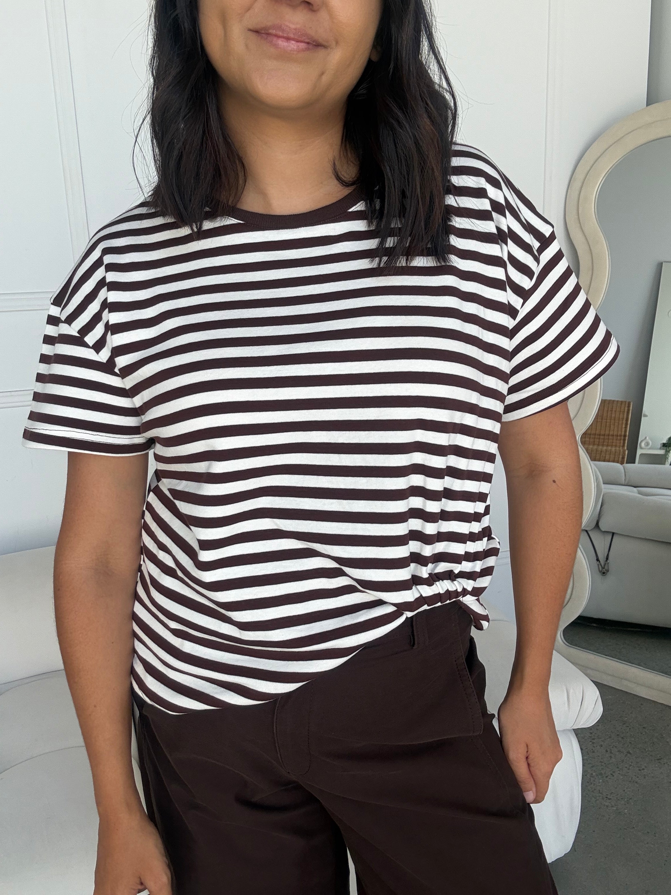 Easy Tuck Tee Chocolate/Ivory Stripe