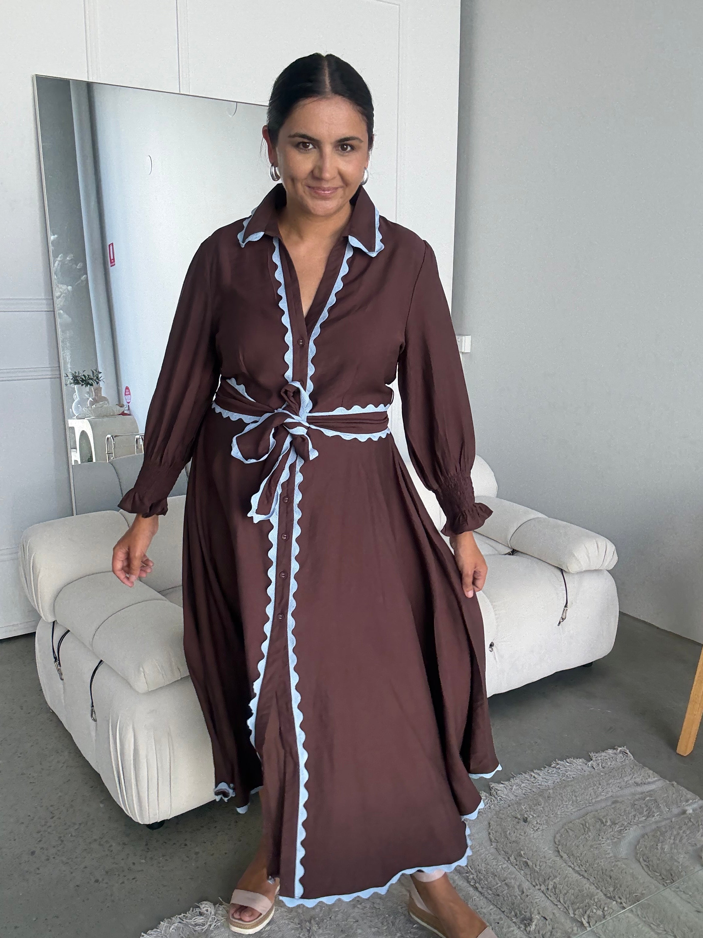 Envy Midi Dress Long Sleeve Brown/Blue