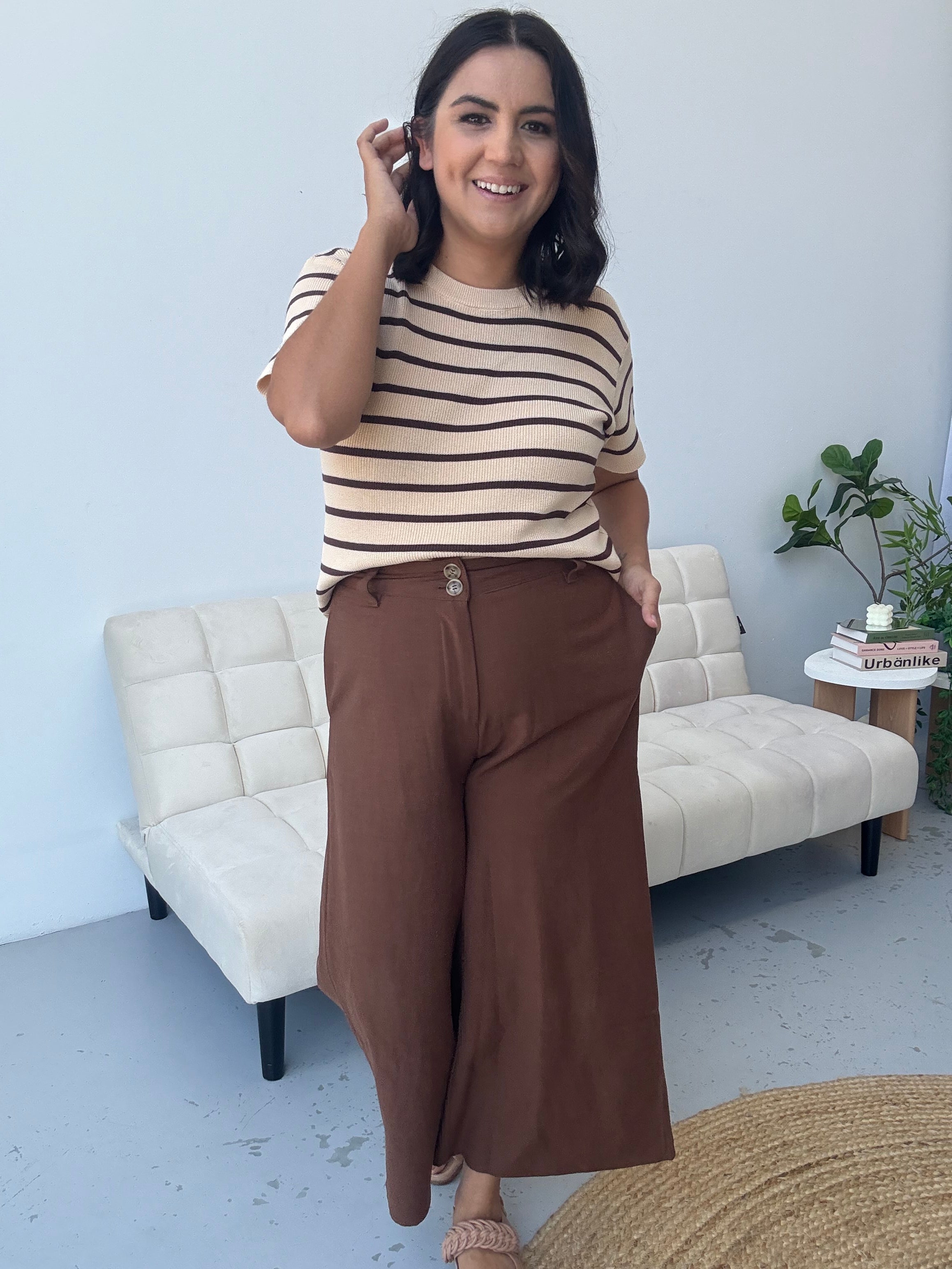 Miller Striped Knit Top Nougat/Brown