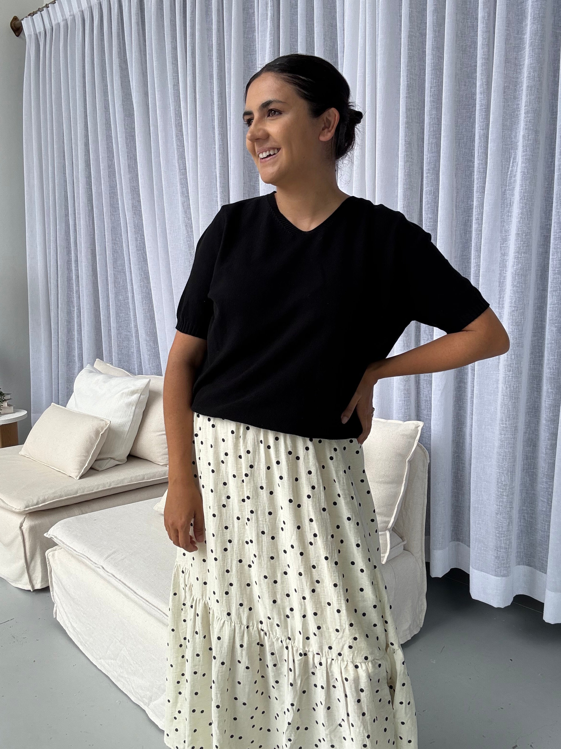 Maisie Skirt Cream/Black Polka Dot