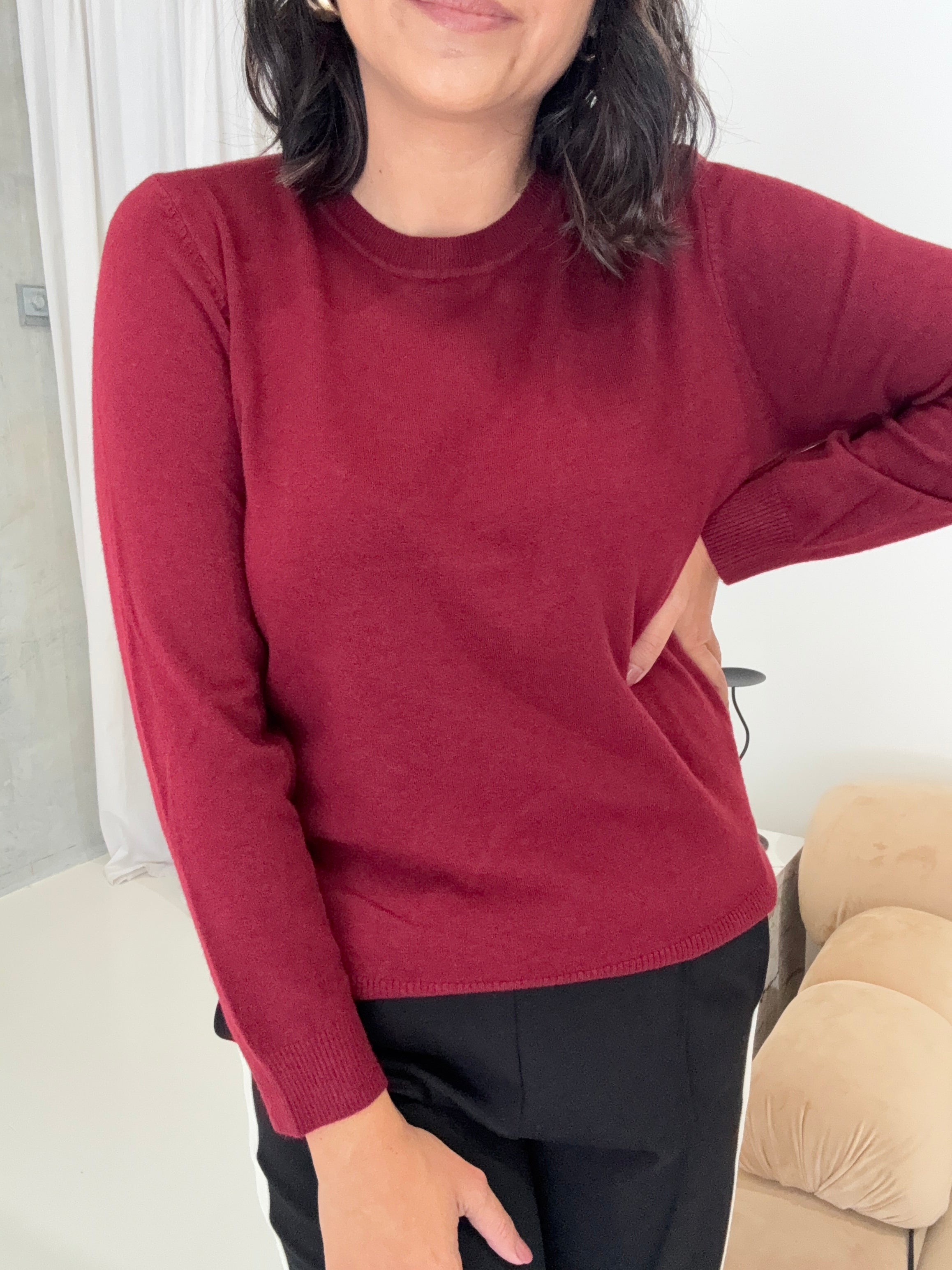 Angie Solid Knit Pullover Red Dahlia