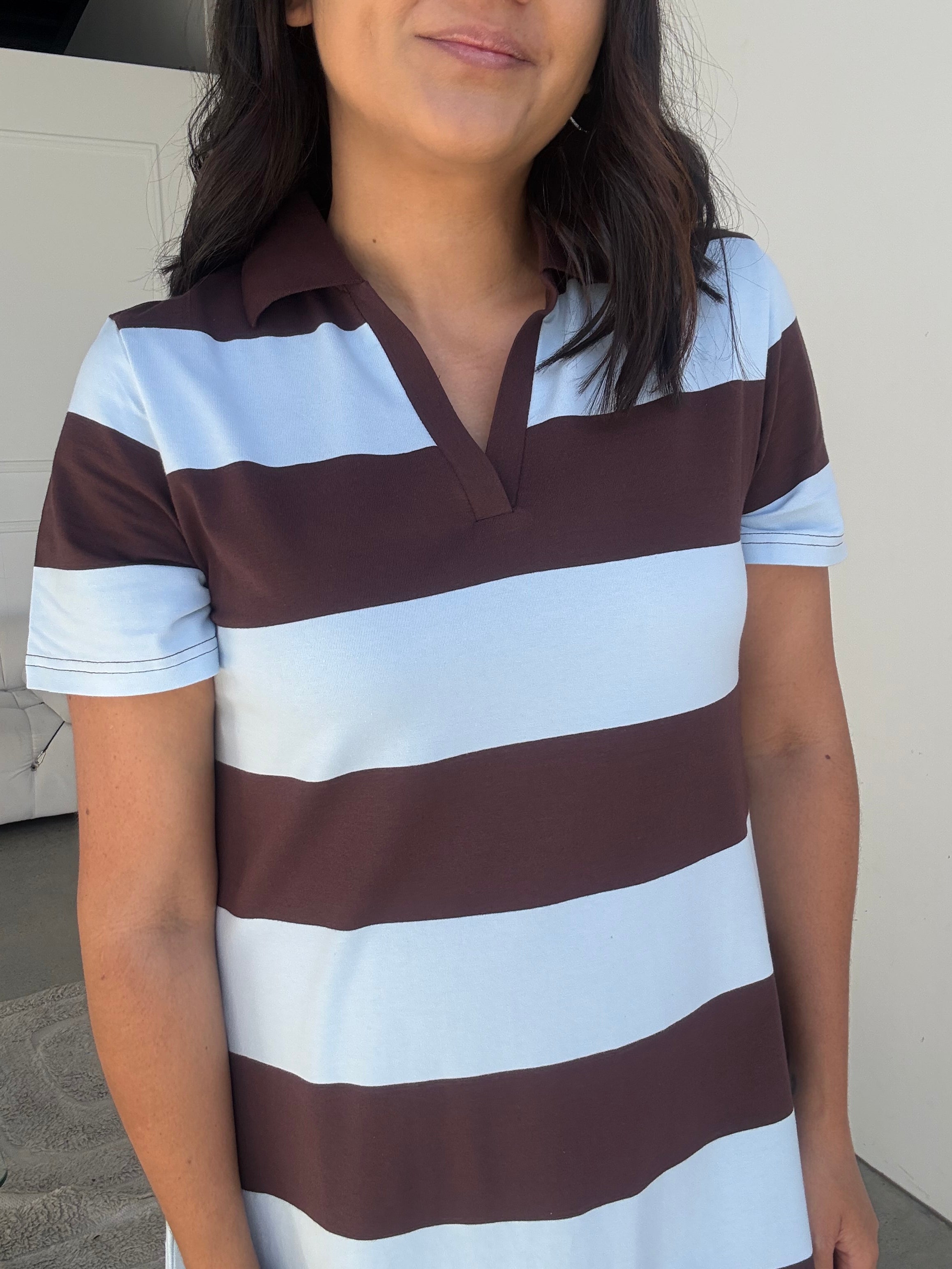 Polo Cotton Jersey Stripe Dress Blue/Brown