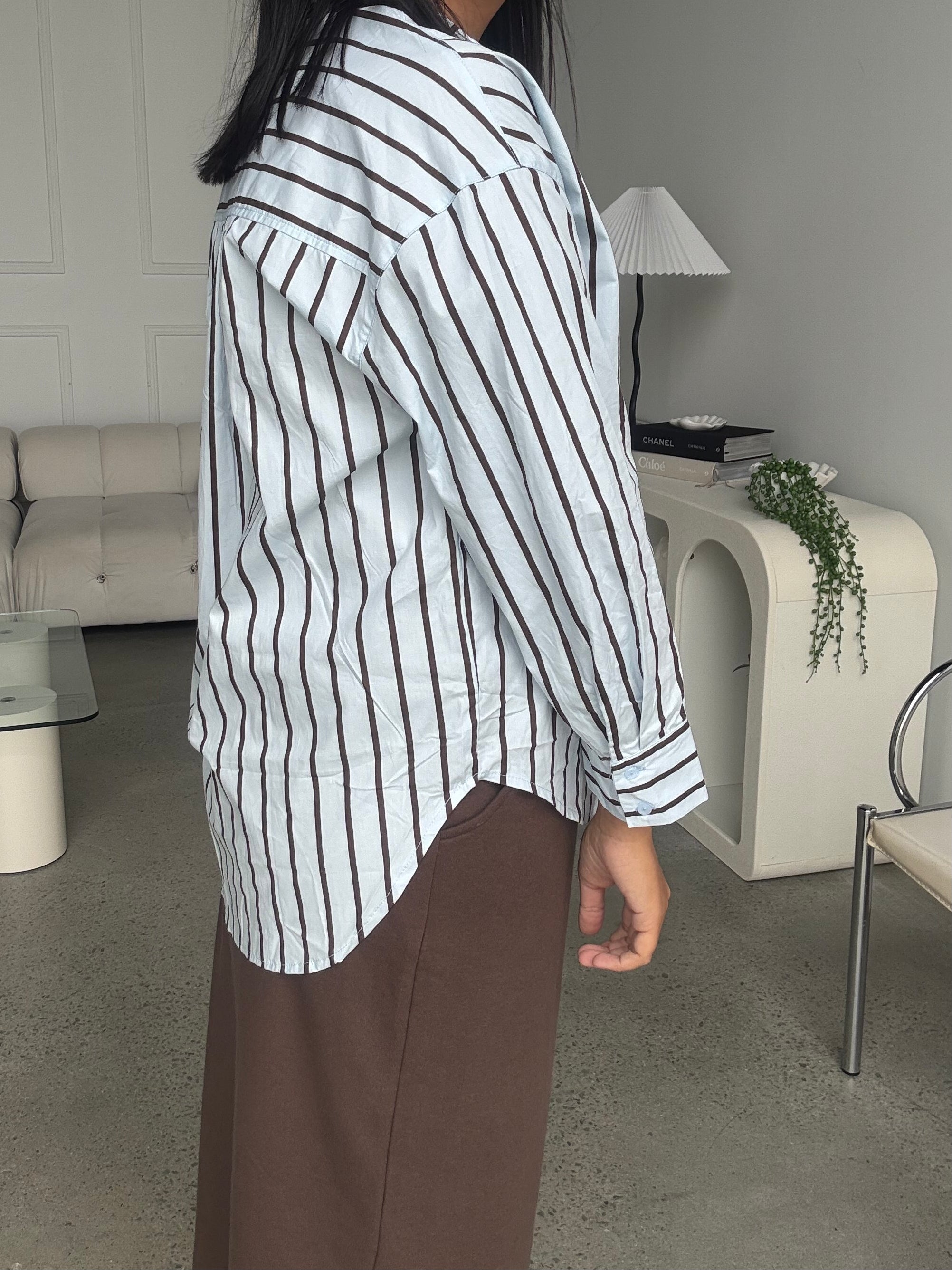 Huntley Shirt Blue & Brown Stripe Shirt