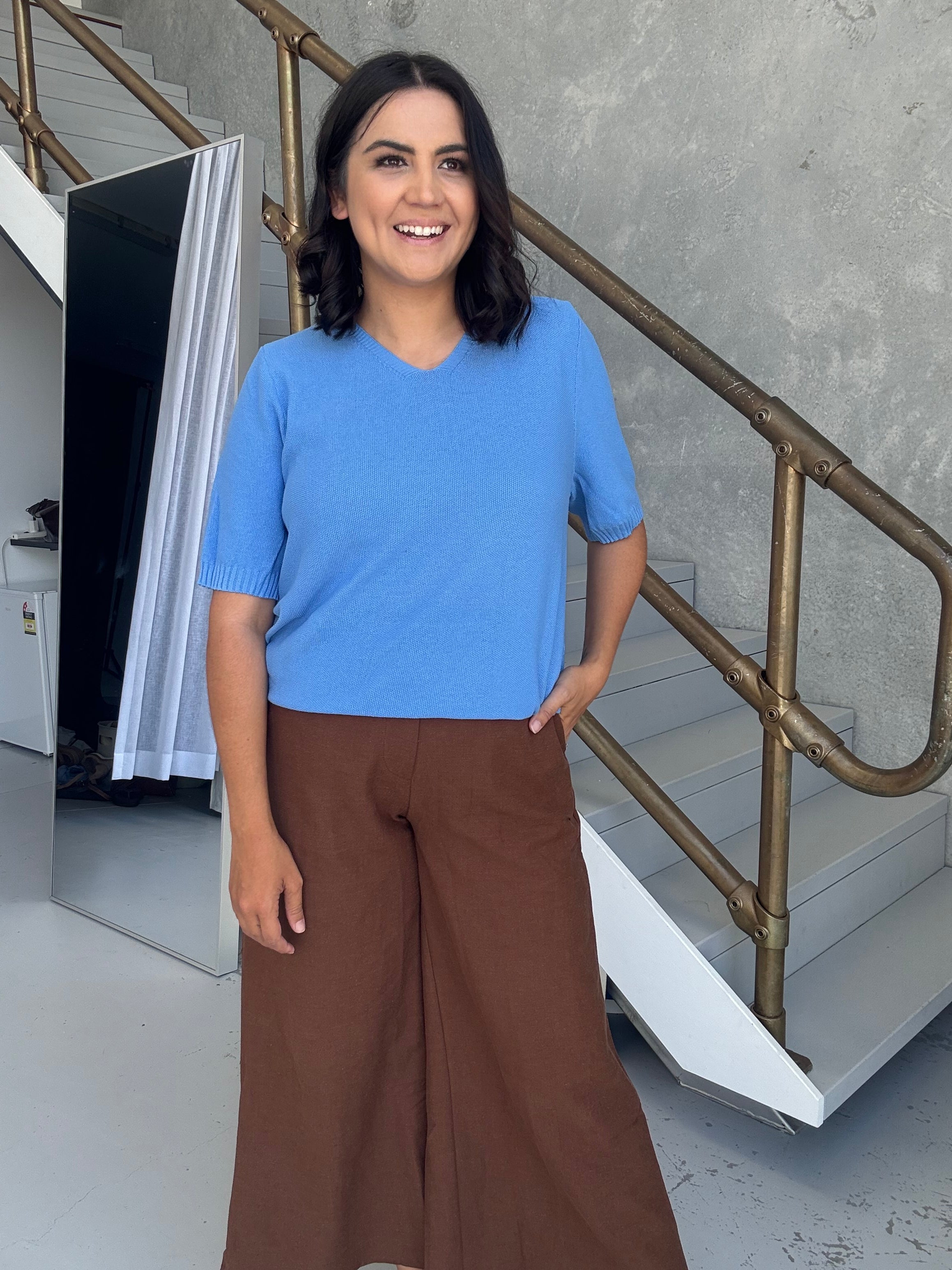 Olive Knit Cornflower Blue