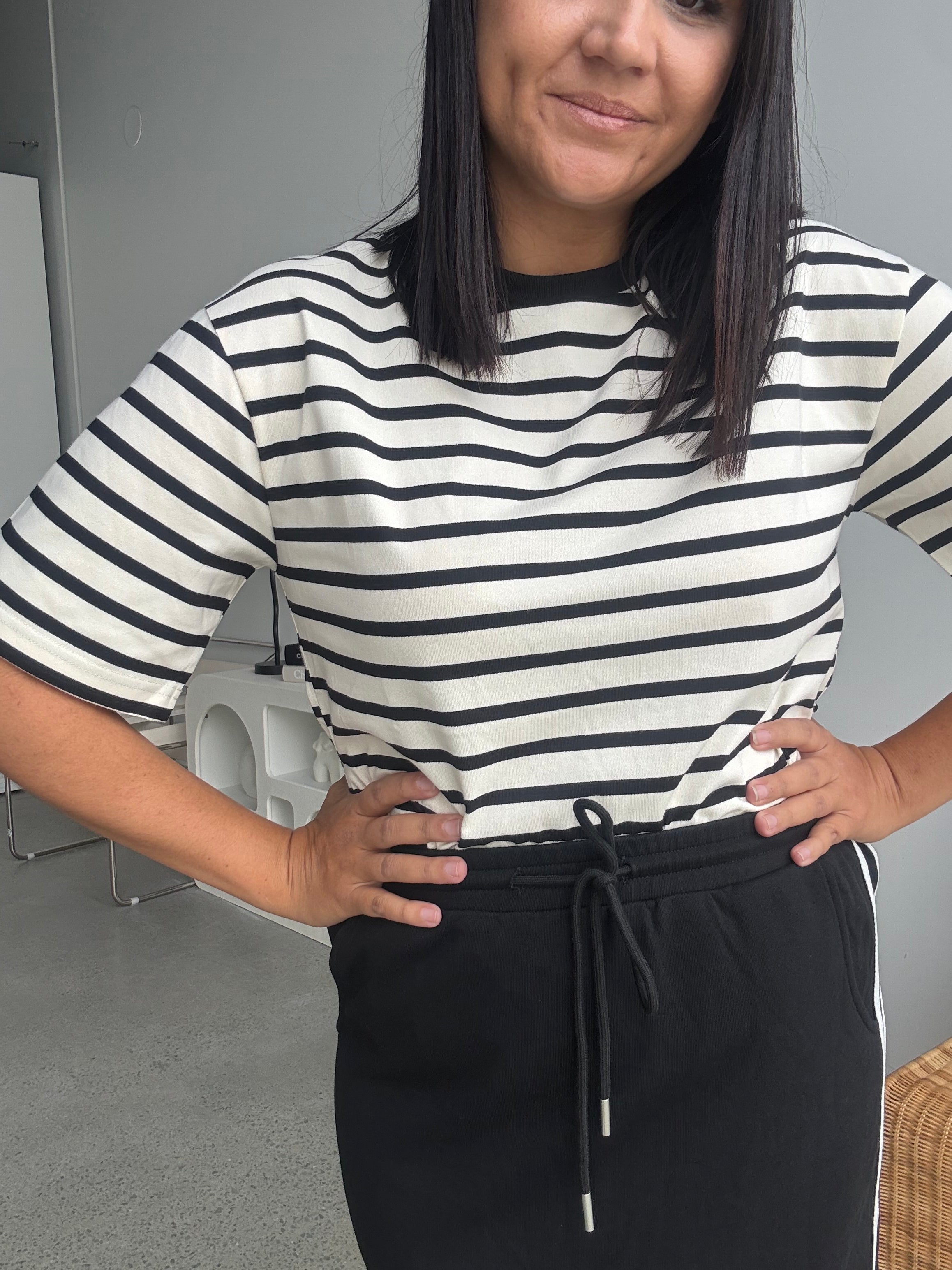 Naomi Stripe Tee Black/Off White