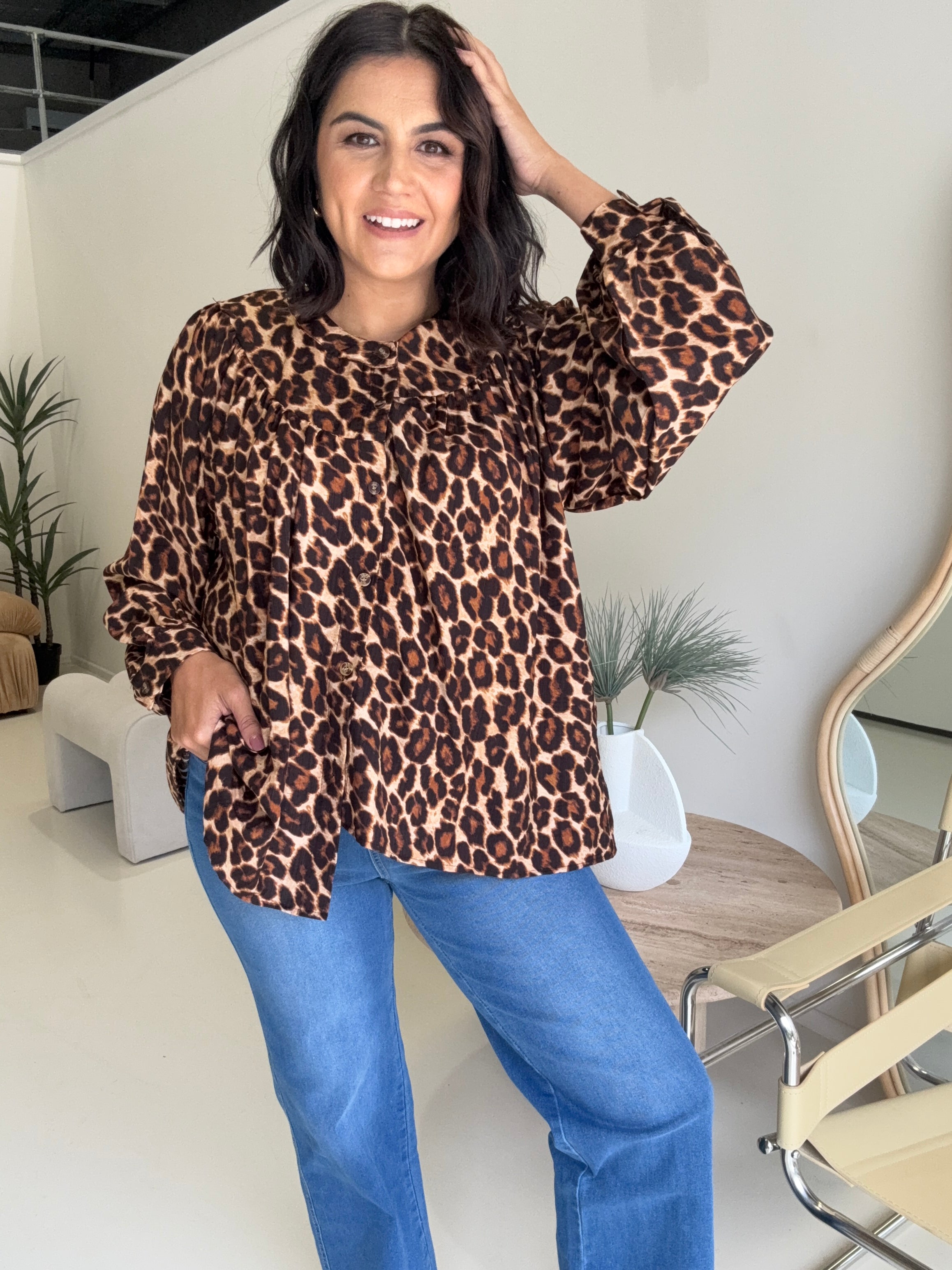 Leopard Puff Sleeve Shirt
