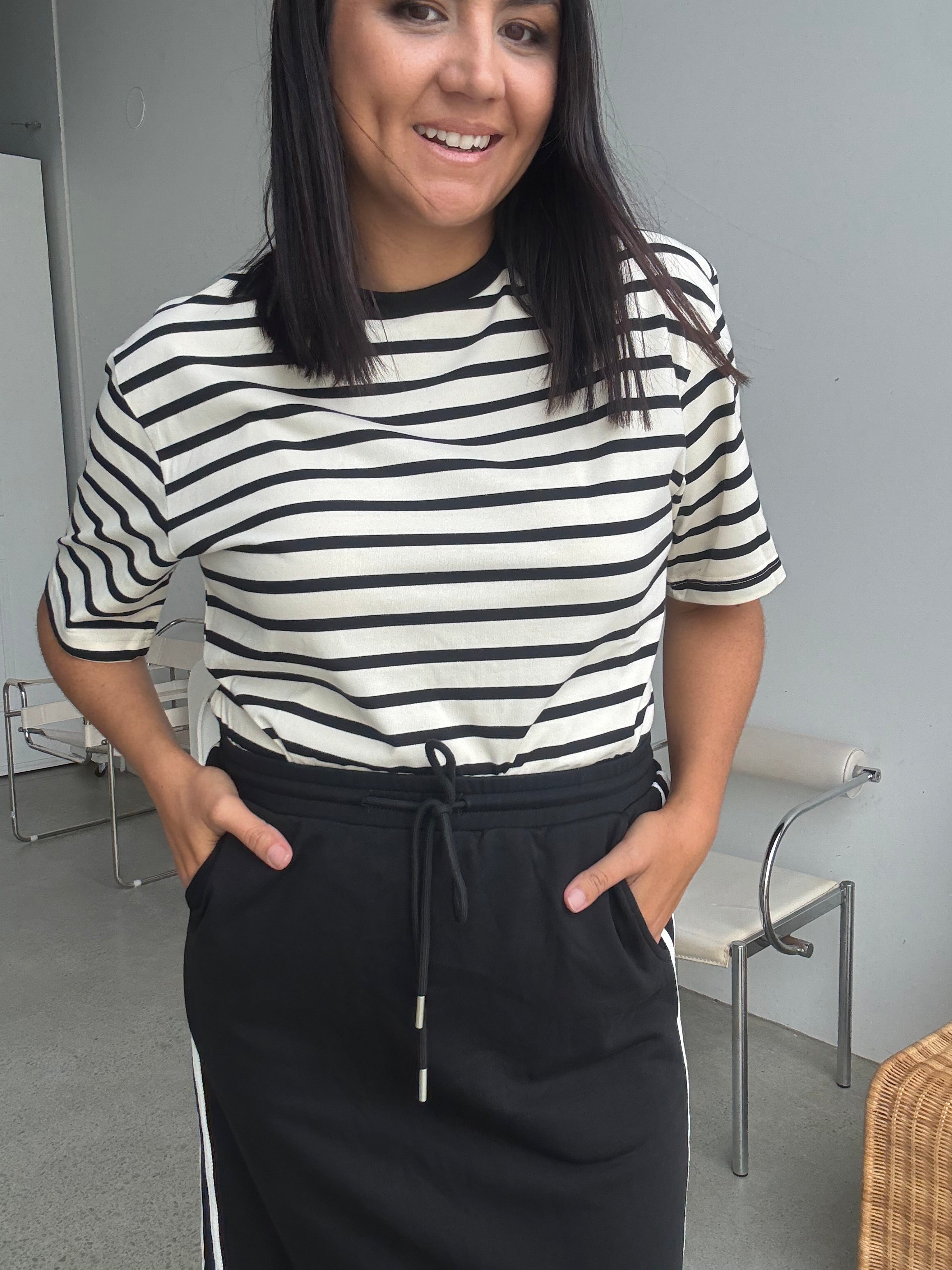 Naomi Stripe Tee Black/Off White