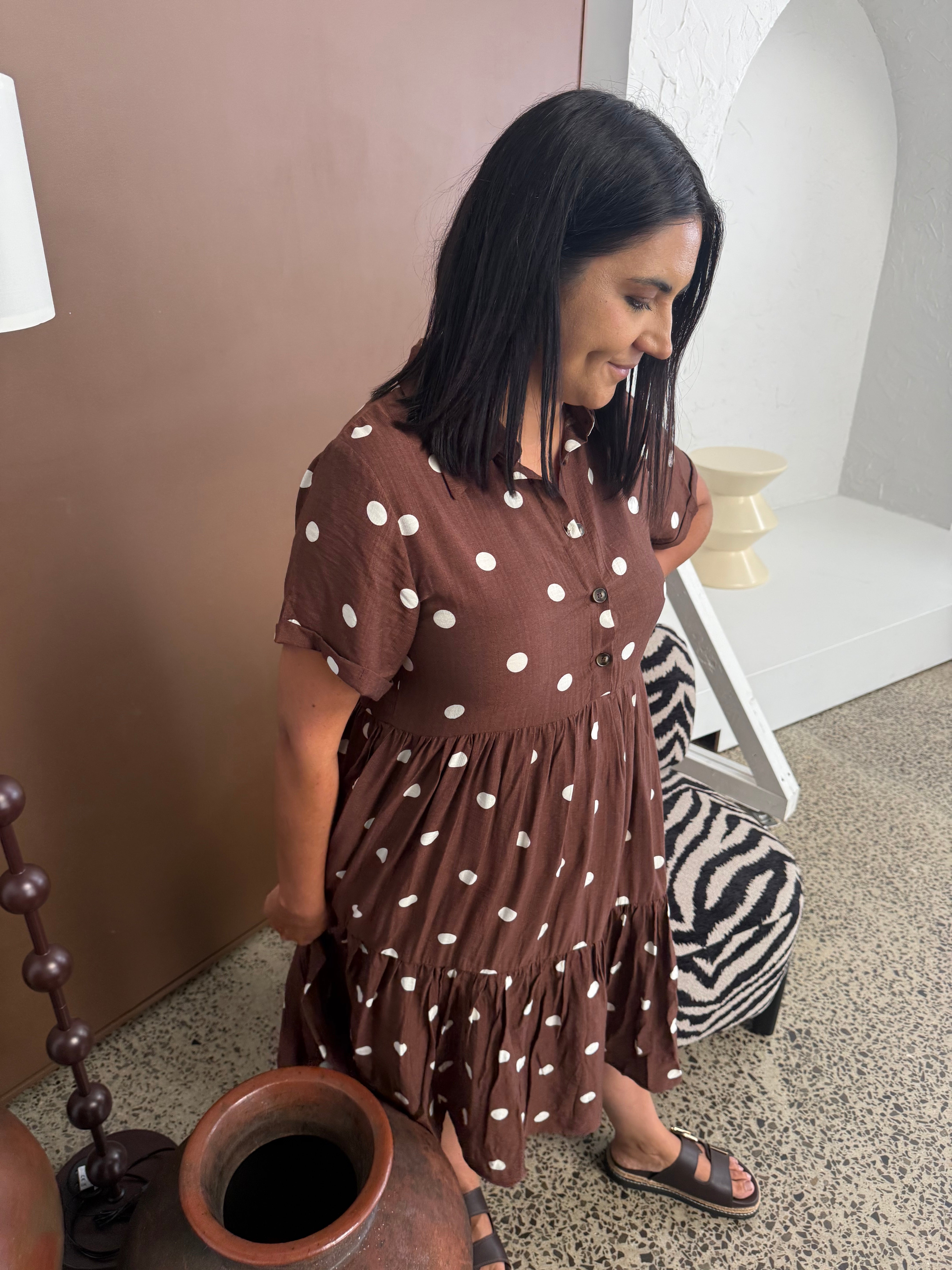 Amelia Chocolate Spot Dress