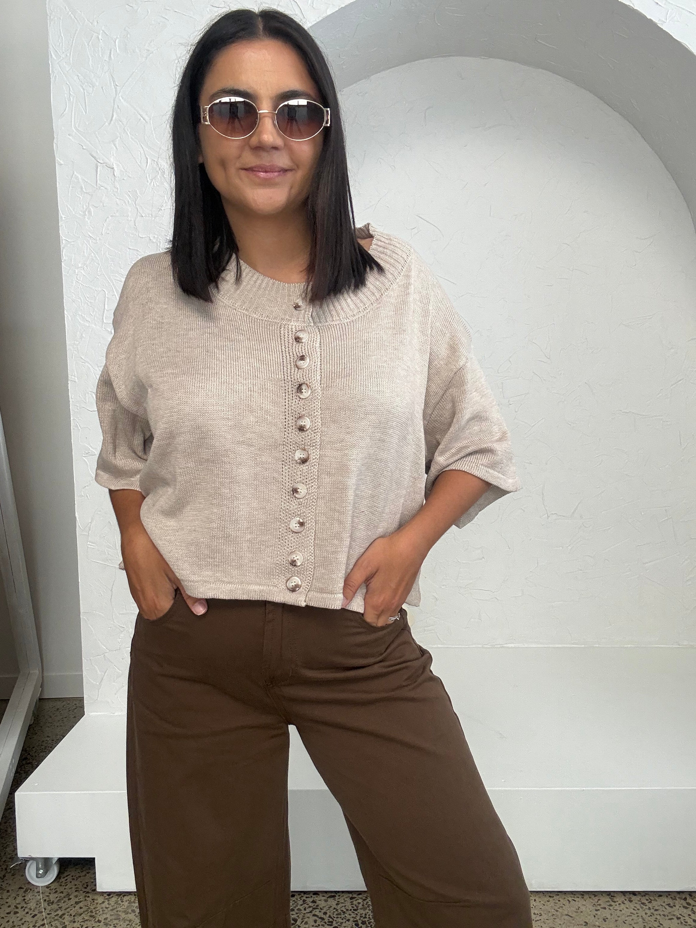 Boxed Cardigan Beige