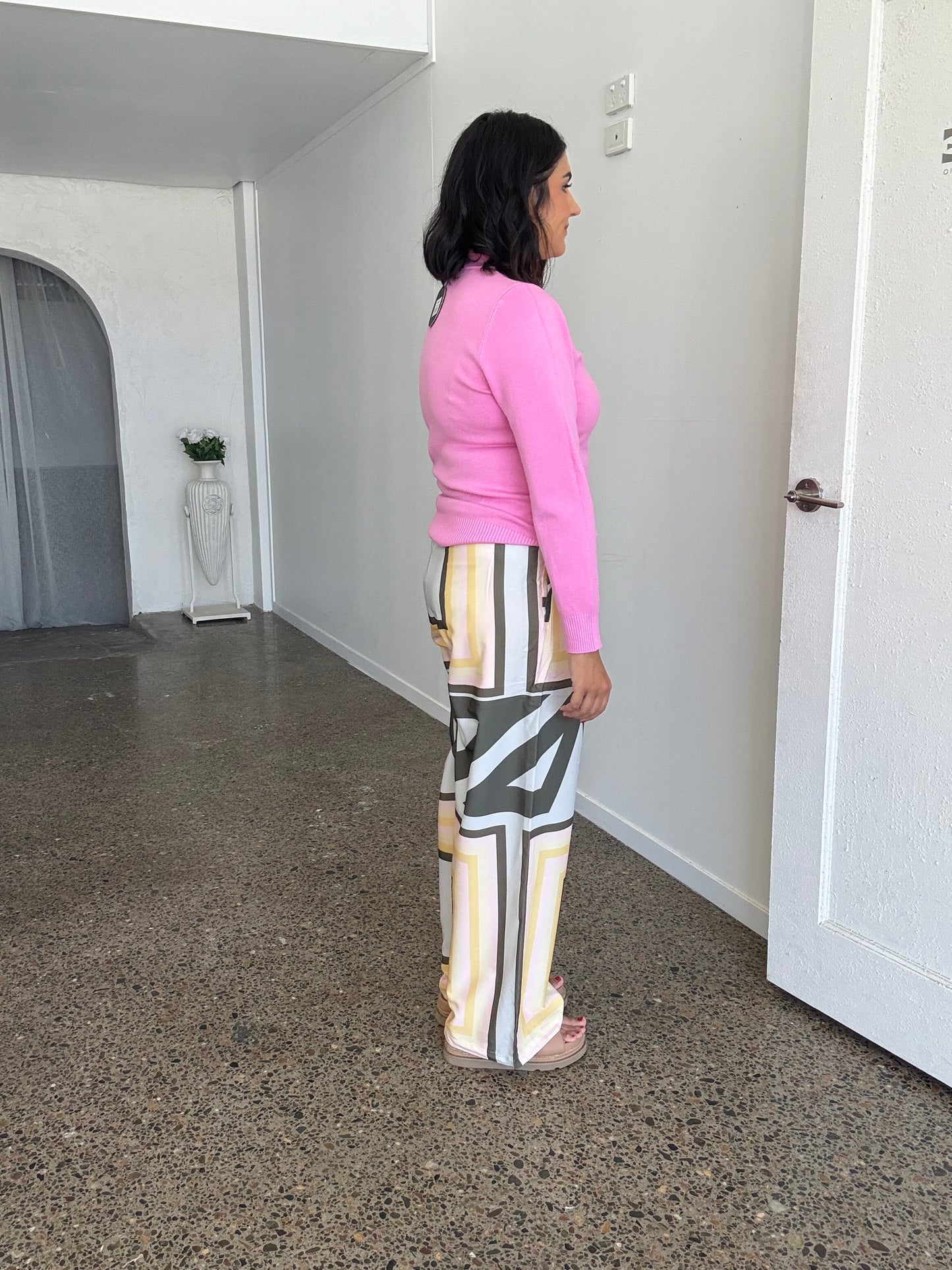 Sage Geometric Print Lip Pocket Pants
