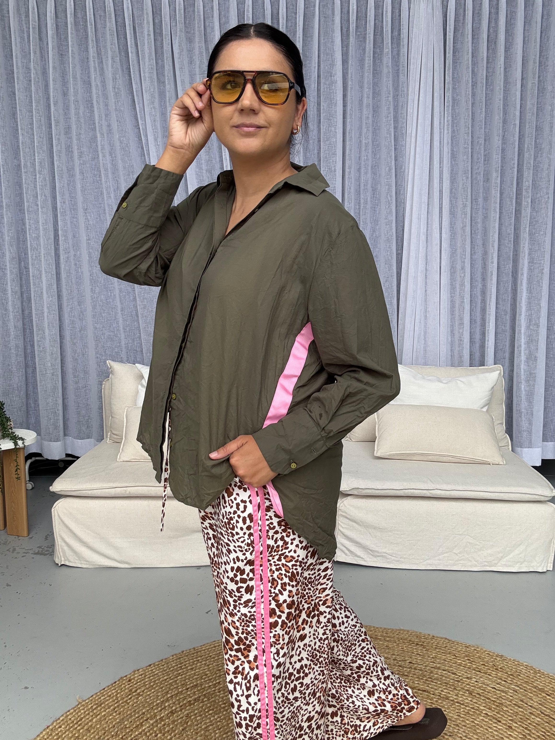 Elodie Shirt Khaki/Pink