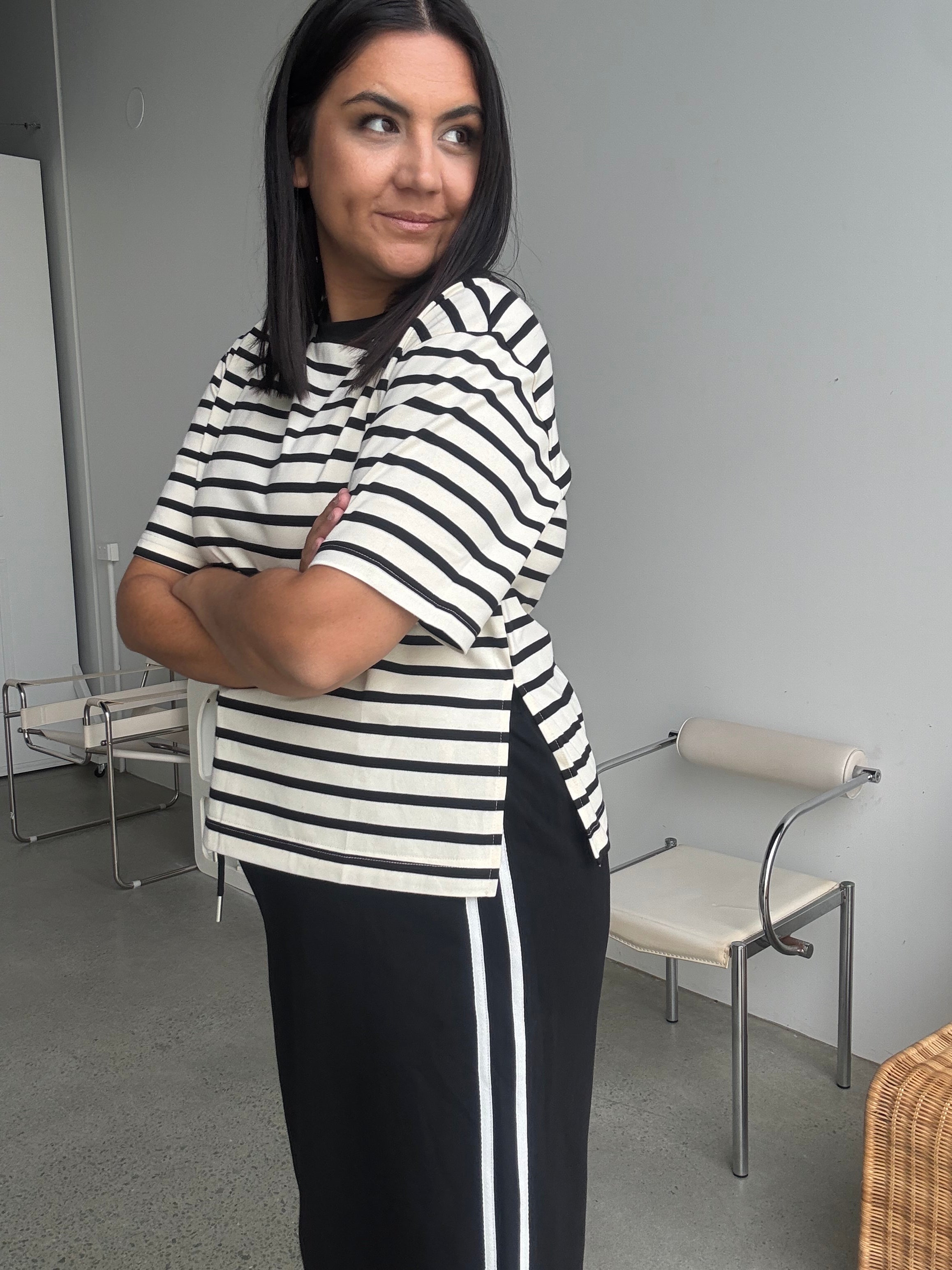 Naomi Stripe Tee Black/Off White