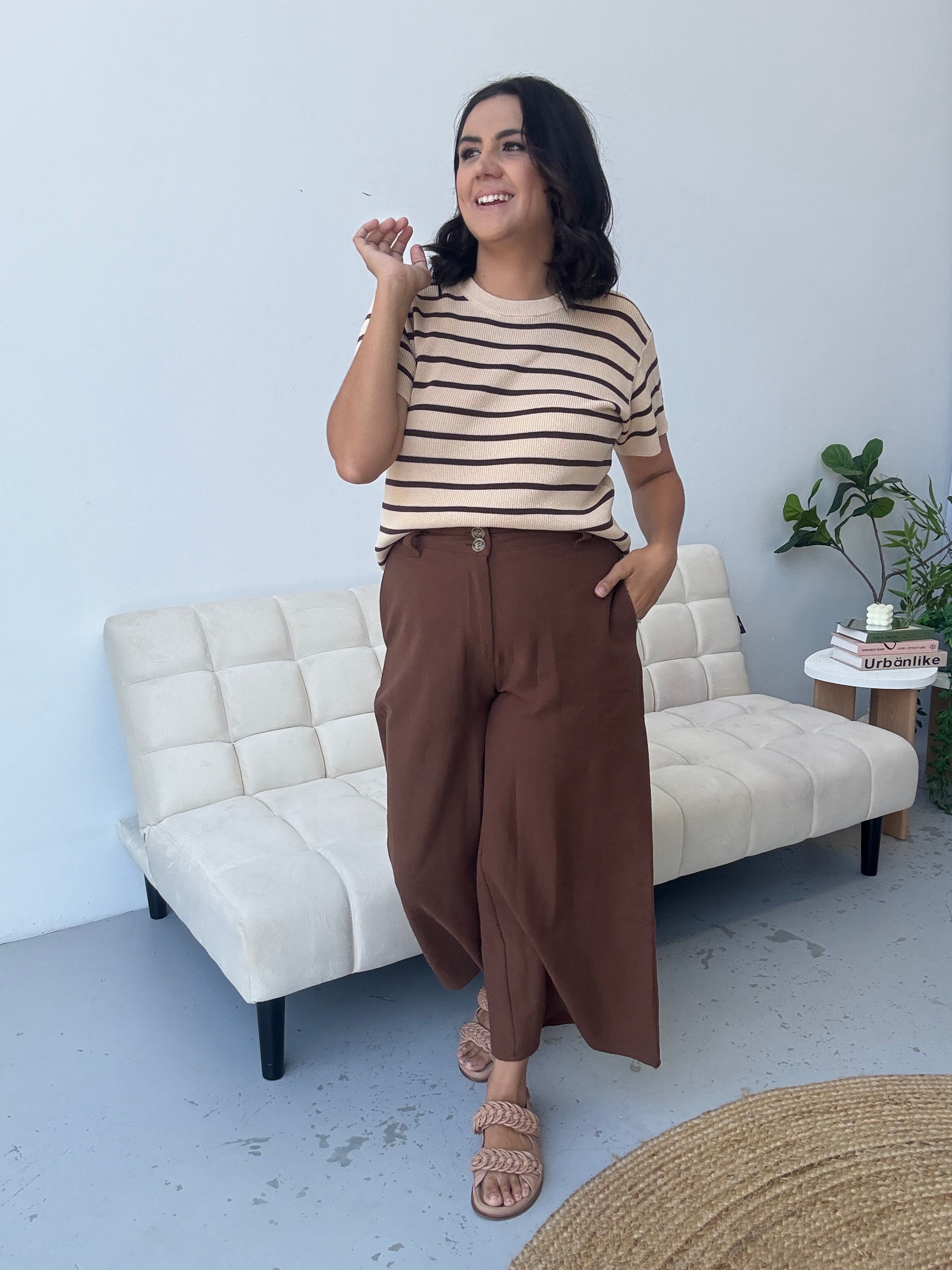 Miller Striped Knit Top Nougat/Brown