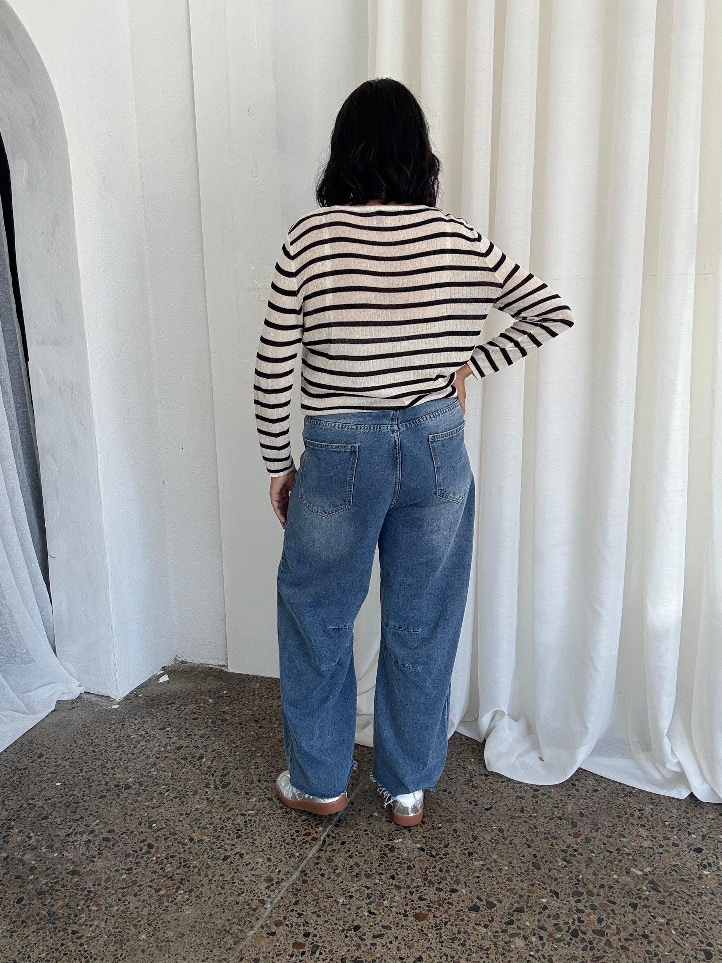 Maxwell Stripe Long Sleeve Knit Top Black