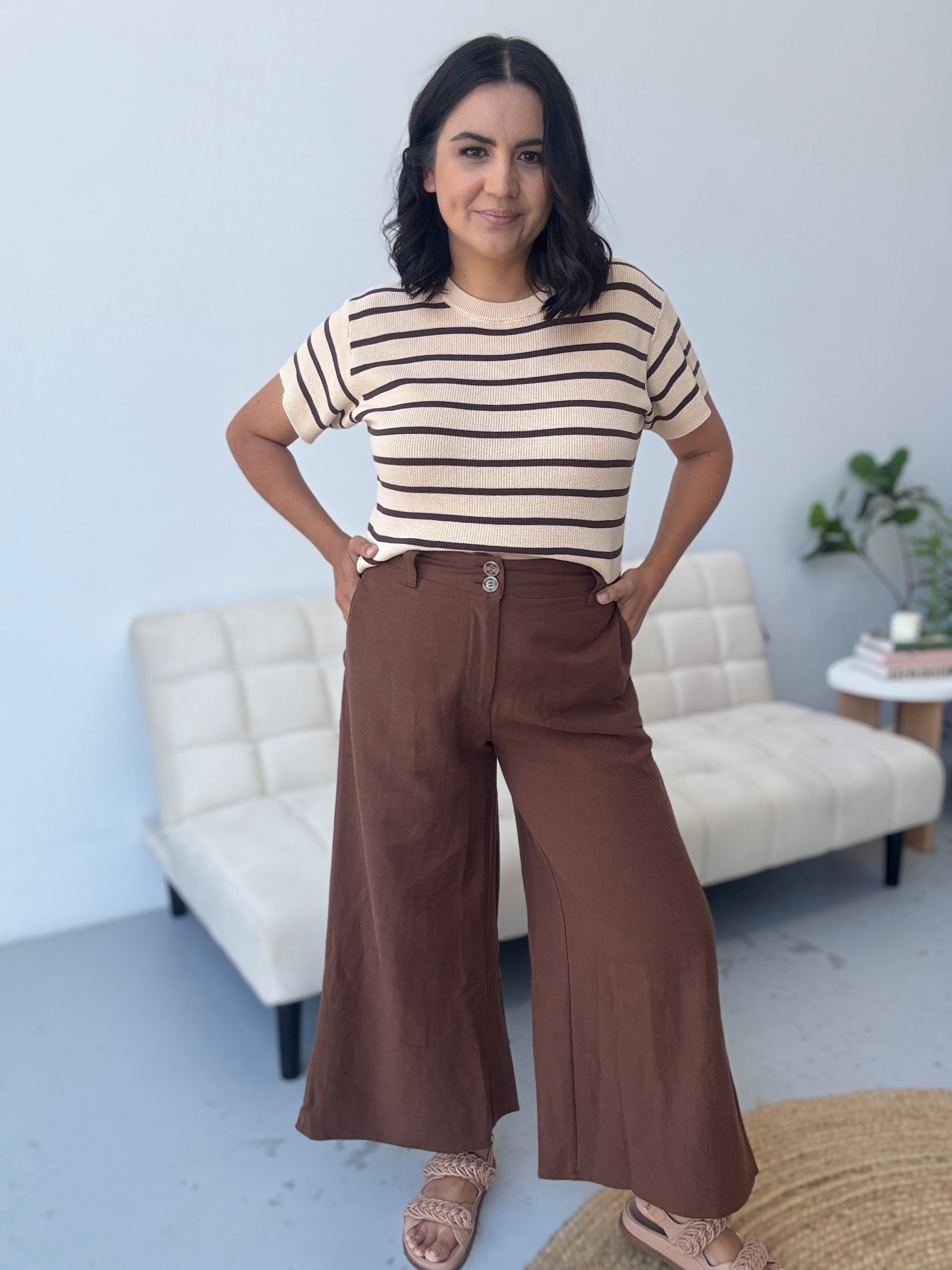 Miller Striped Knit Top Nougat/Brown