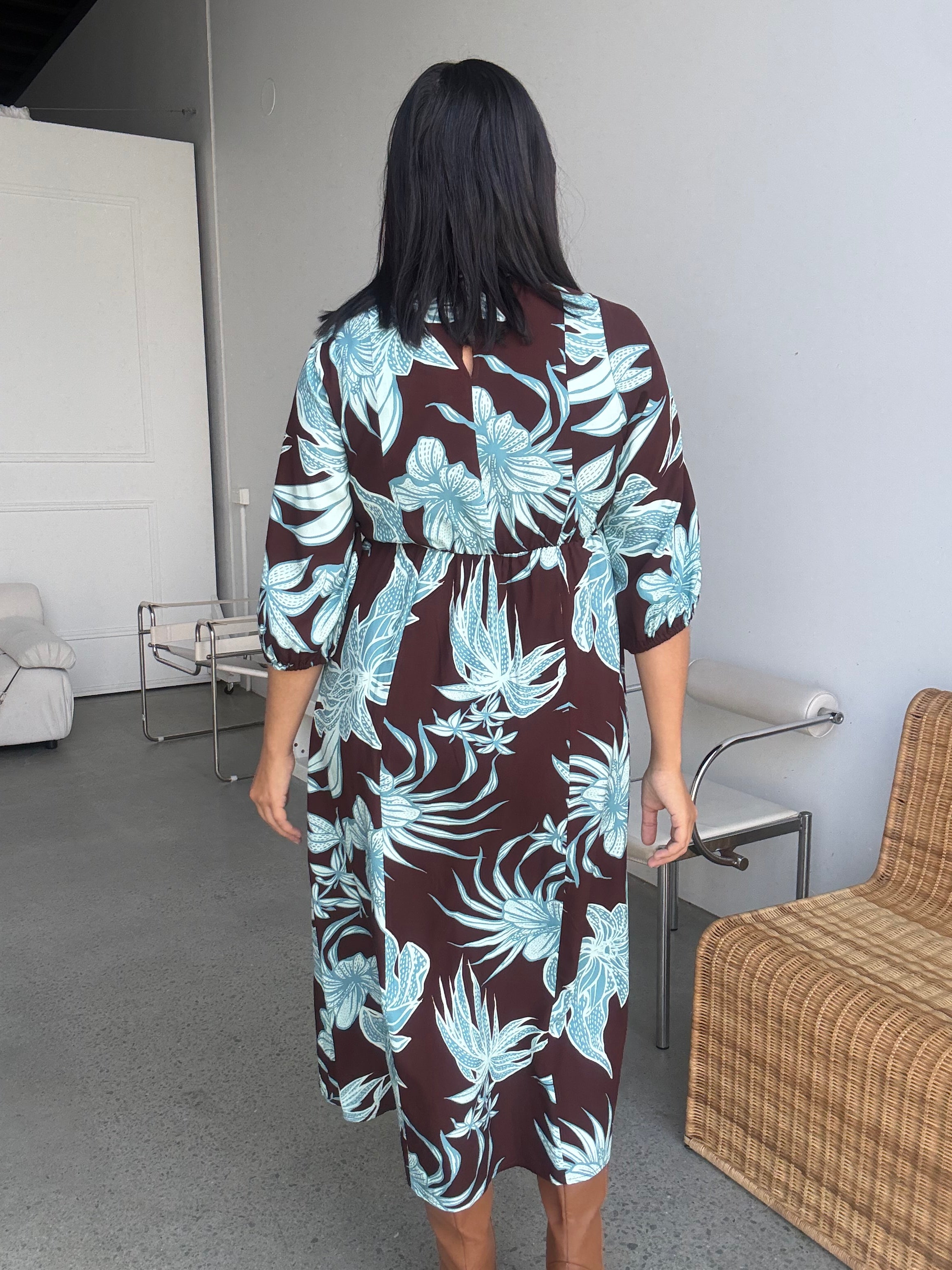 Alexa Choc/Blue Floral Midi Dress