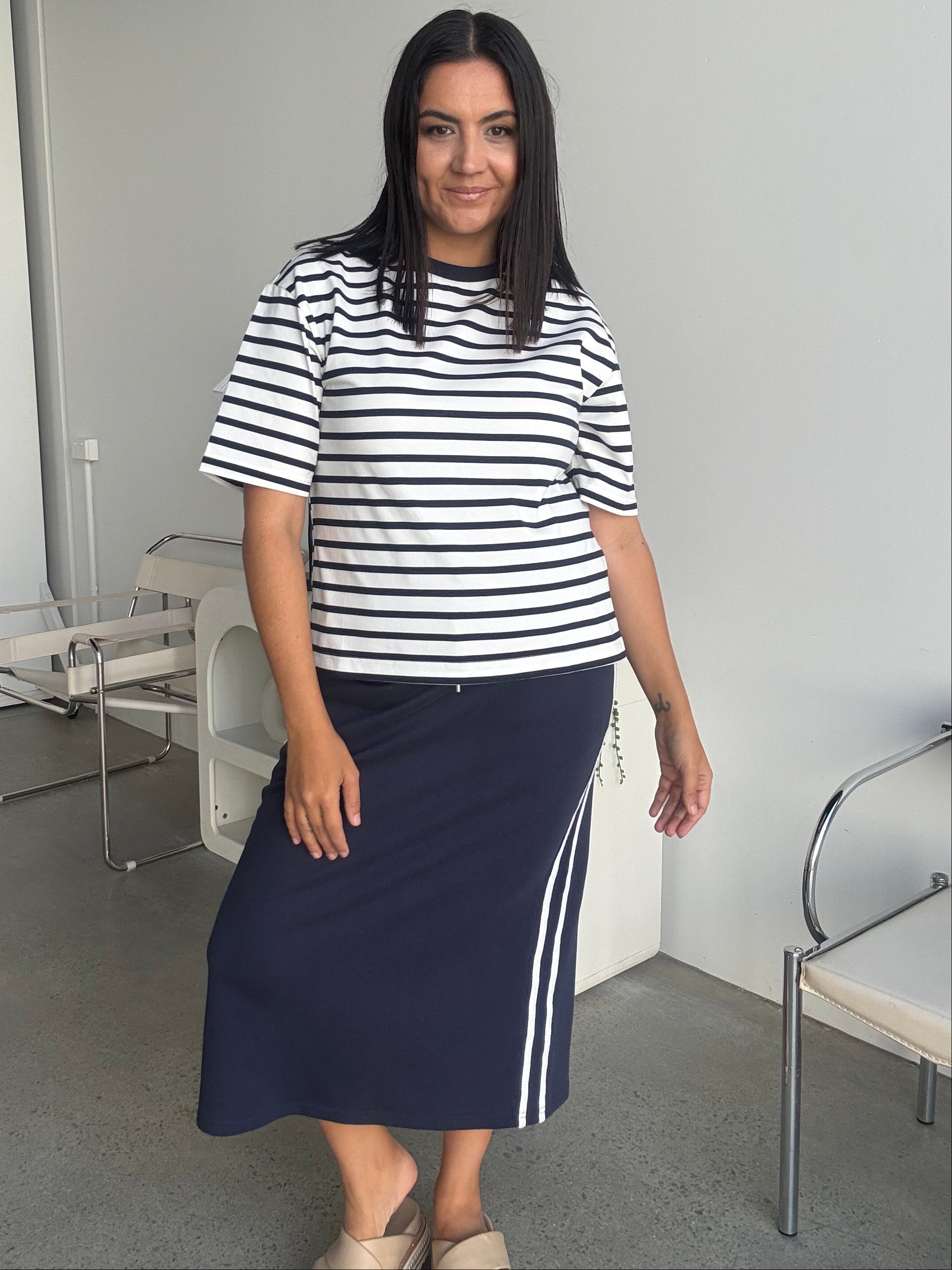 Naomi Stripe Tee Navy/White