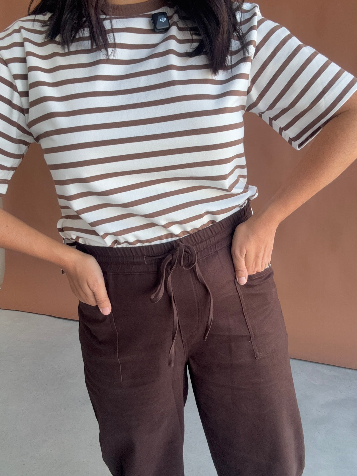 Crop Cotton Barrel Pants Chocolate