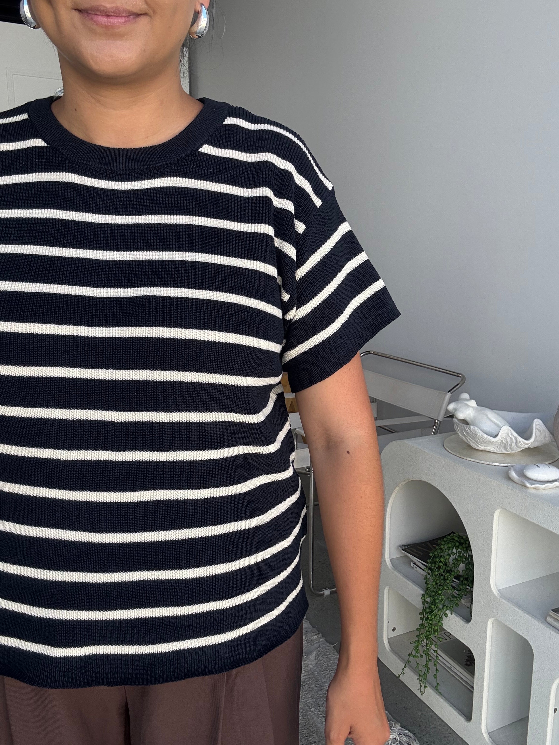Miller Striped Knit Top Navy/White