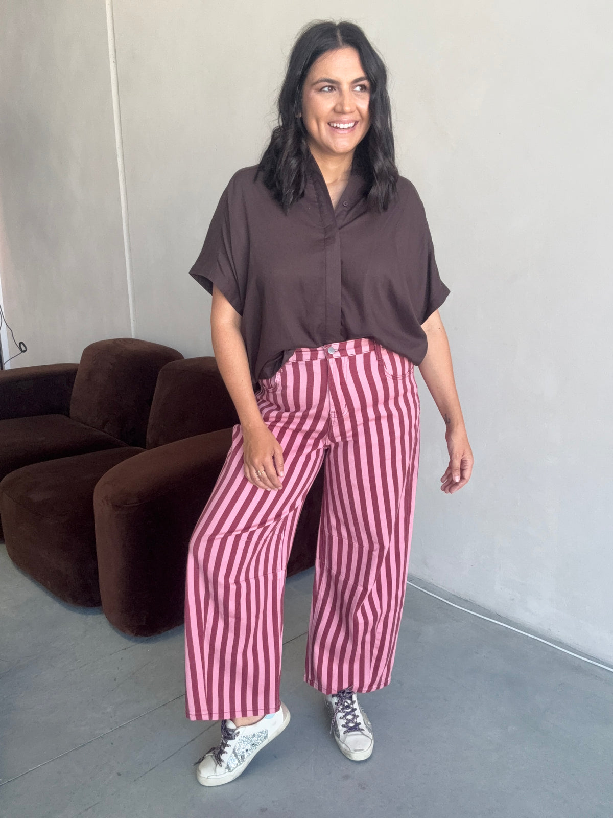 Tahni Stripe Barrel Jean Pink/Burgundy
