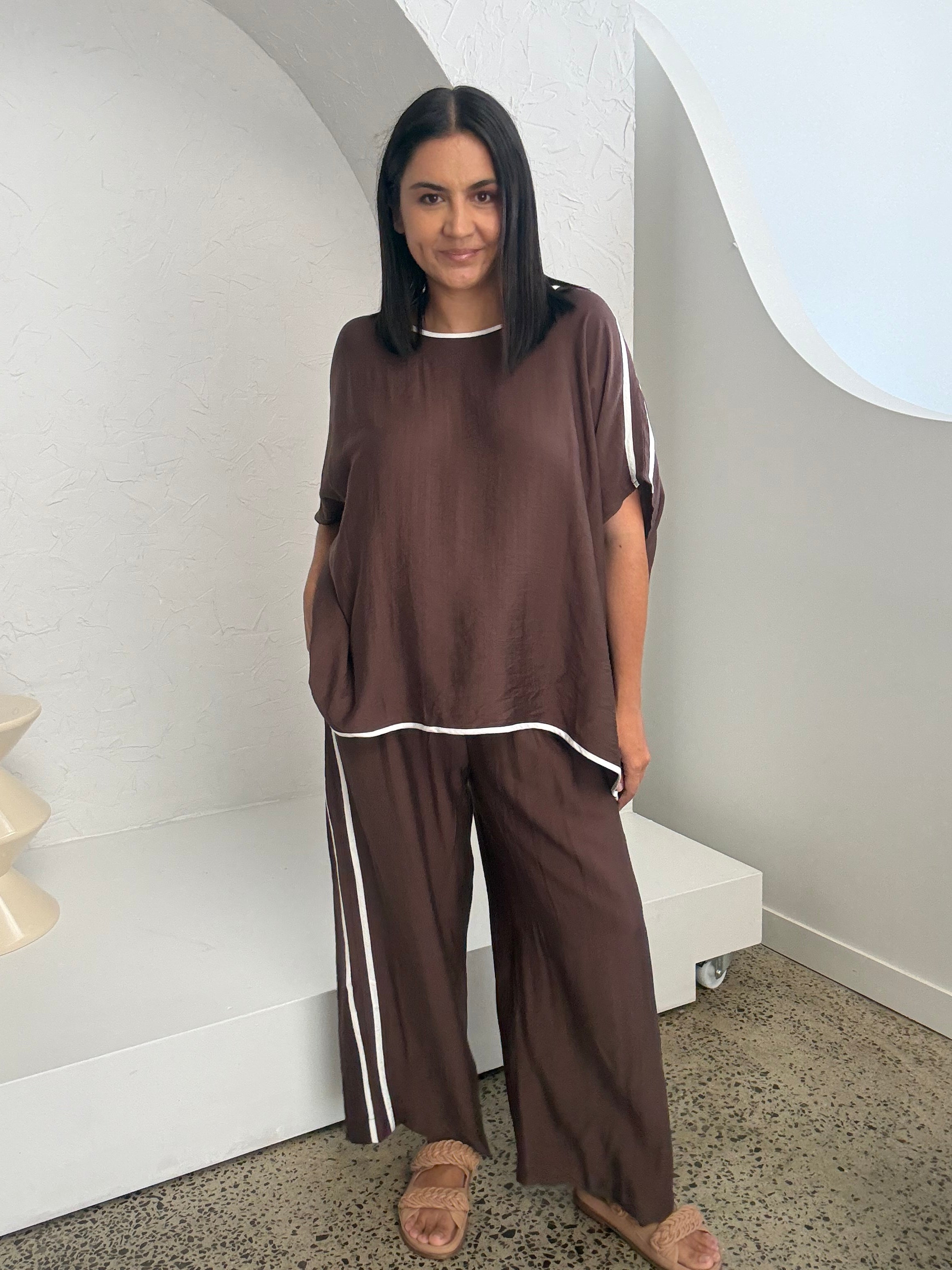 Bowie Drape Top Brown/White