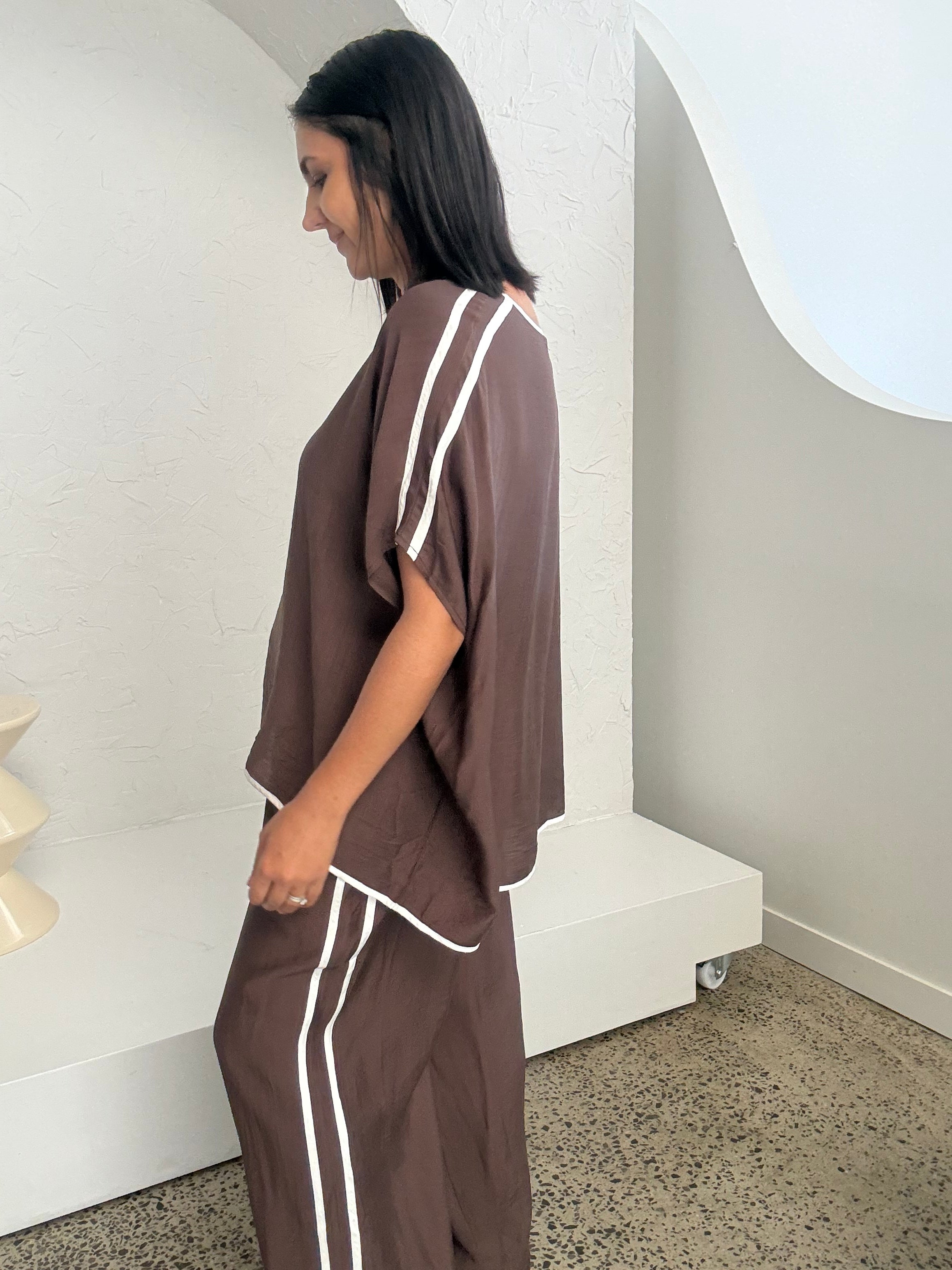 Bowie Drape Top Brown/White
