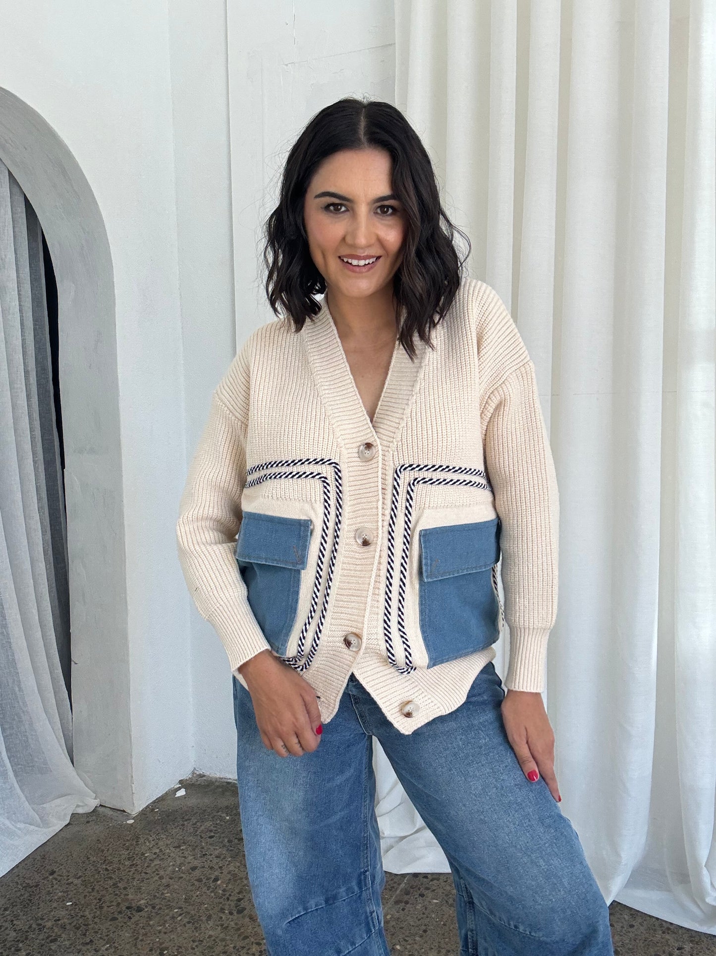 Denim Pocket Detail Cardigan