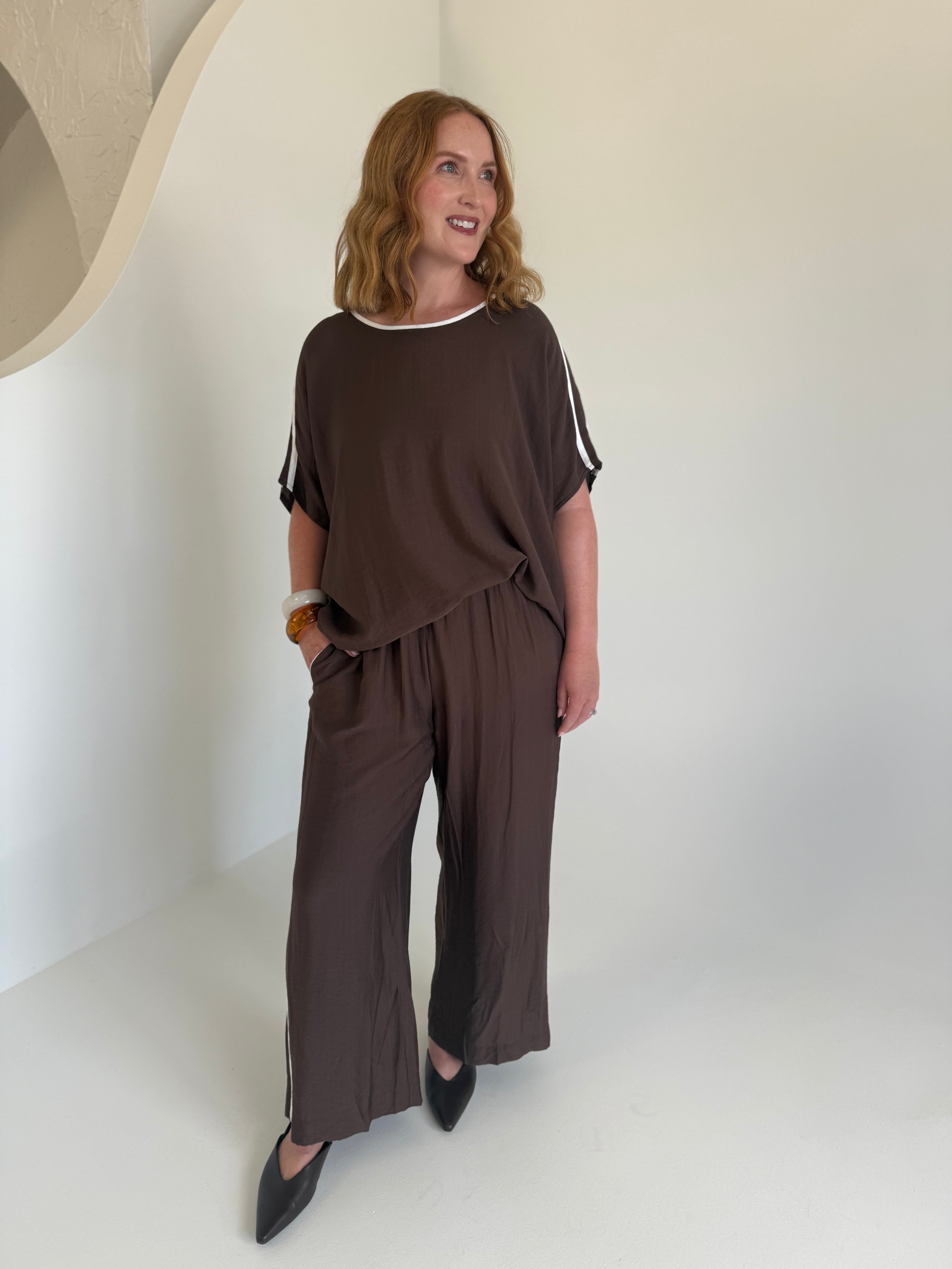 Bowie Drape Top Brown/White