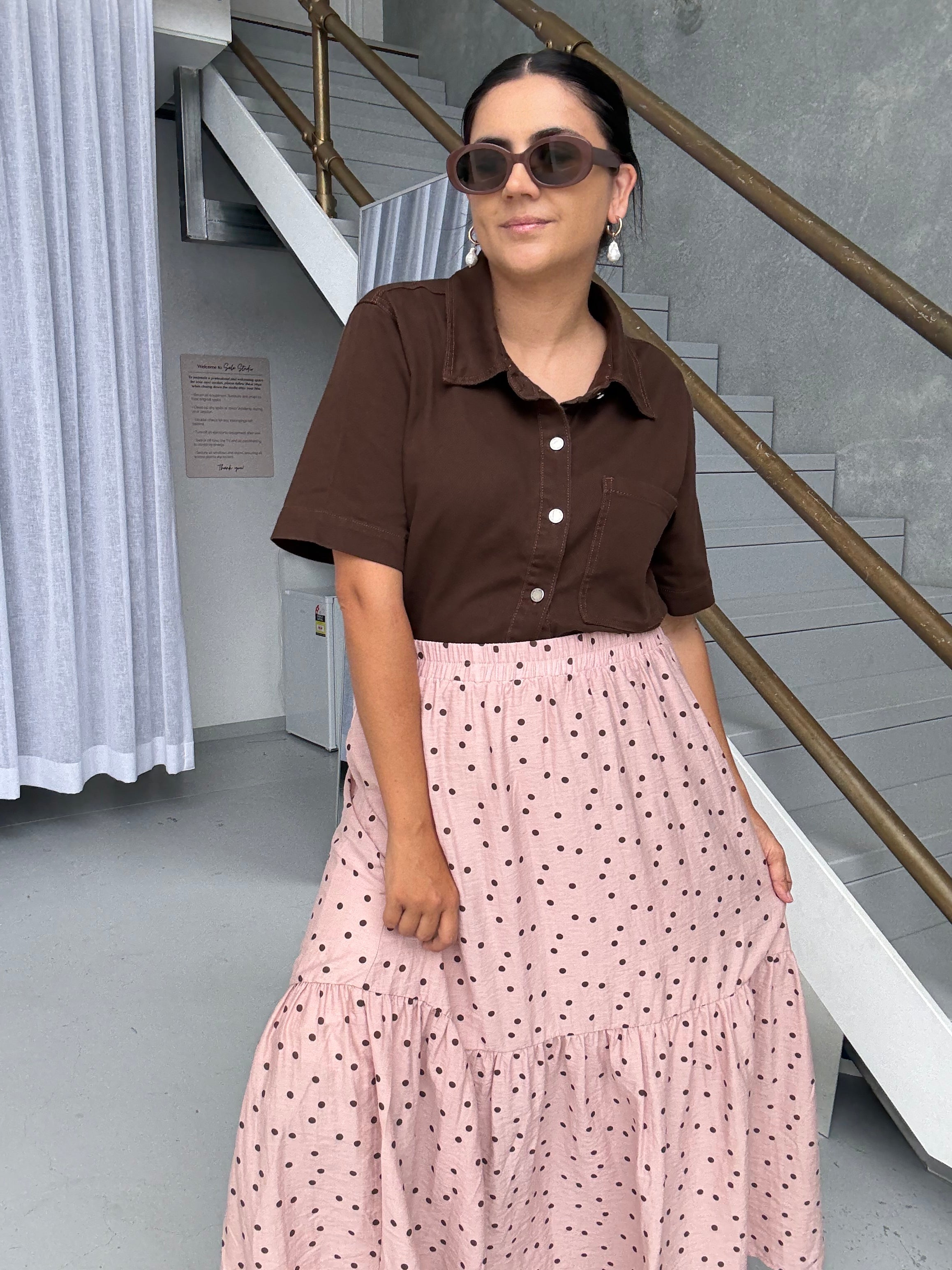 Maisie Skirt Pink/Brown Polka Dot