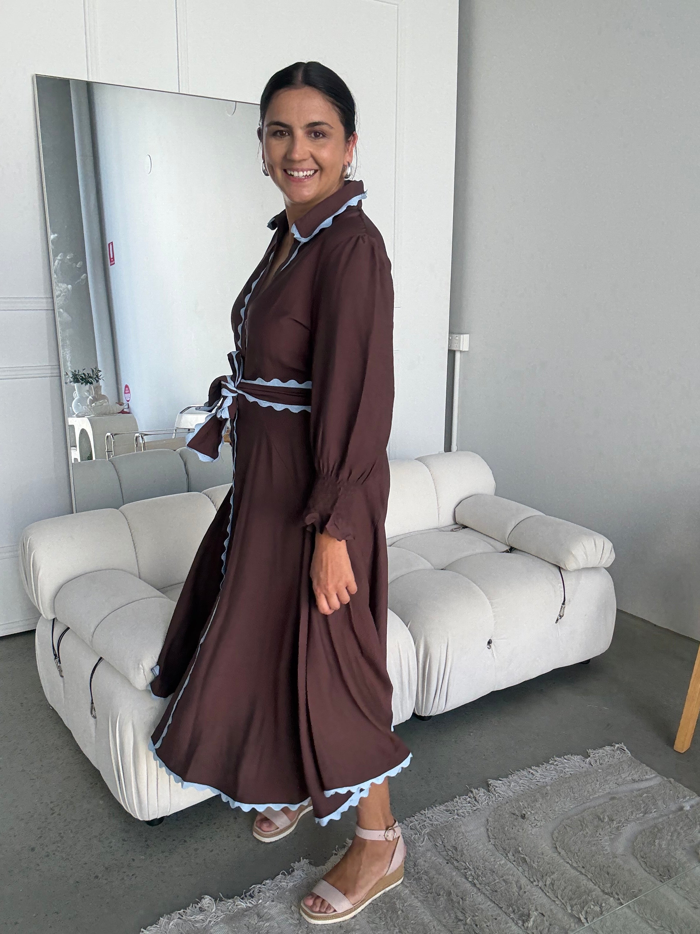 Envy Midi Dress Long Sleeve Brown/Blue