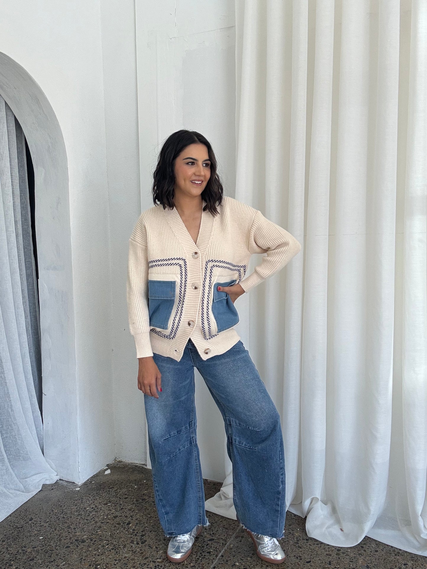 Denim Pocket Detail Cardigan