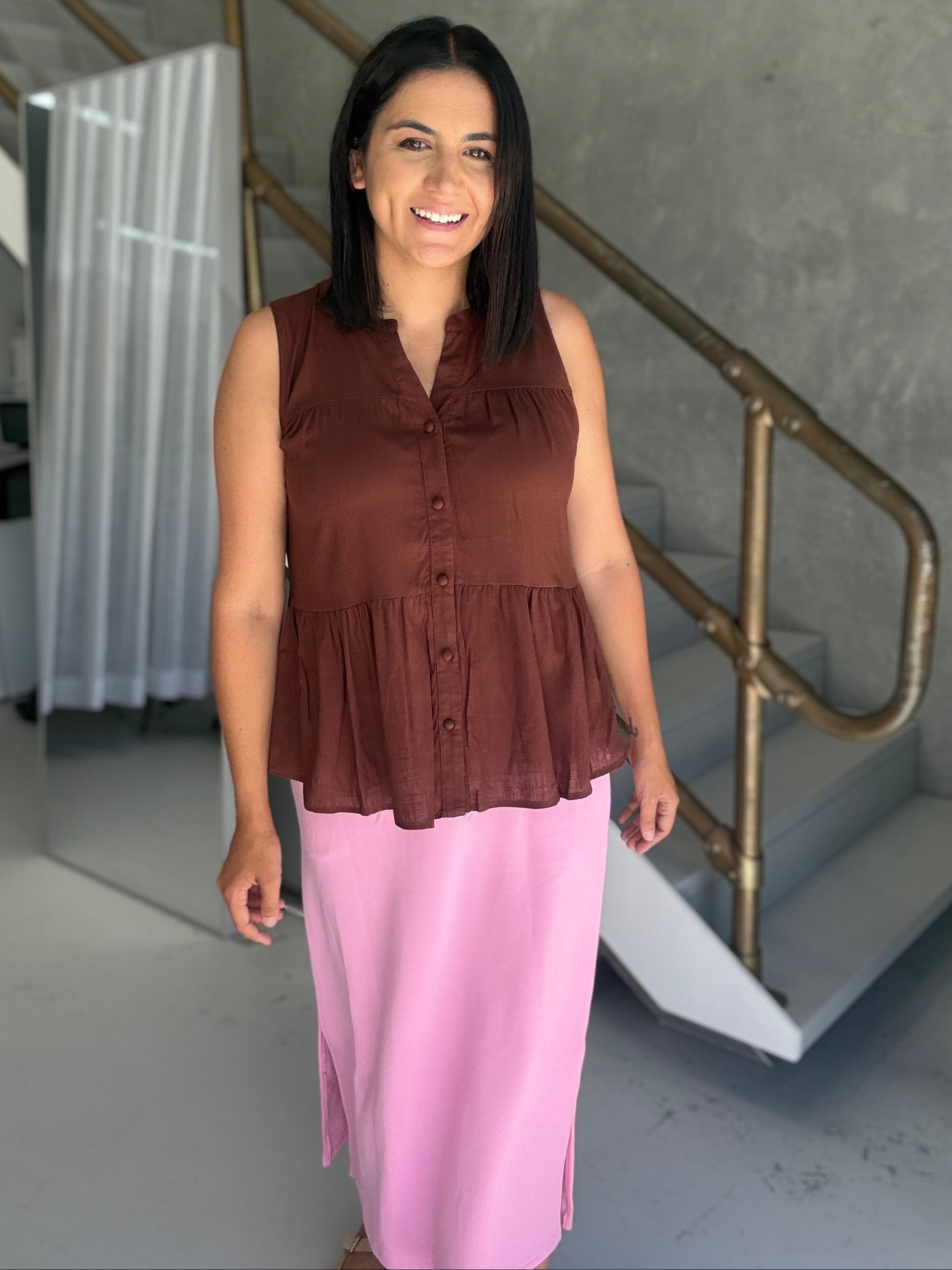 Julie Sleeveless Top Brown
