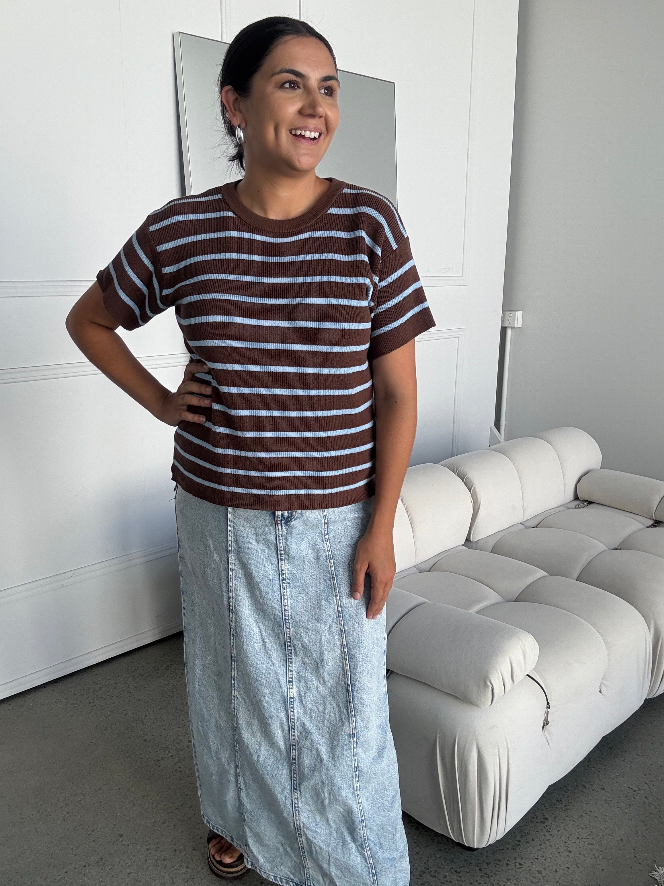 Miller Striped Knit Top Brown/Blue