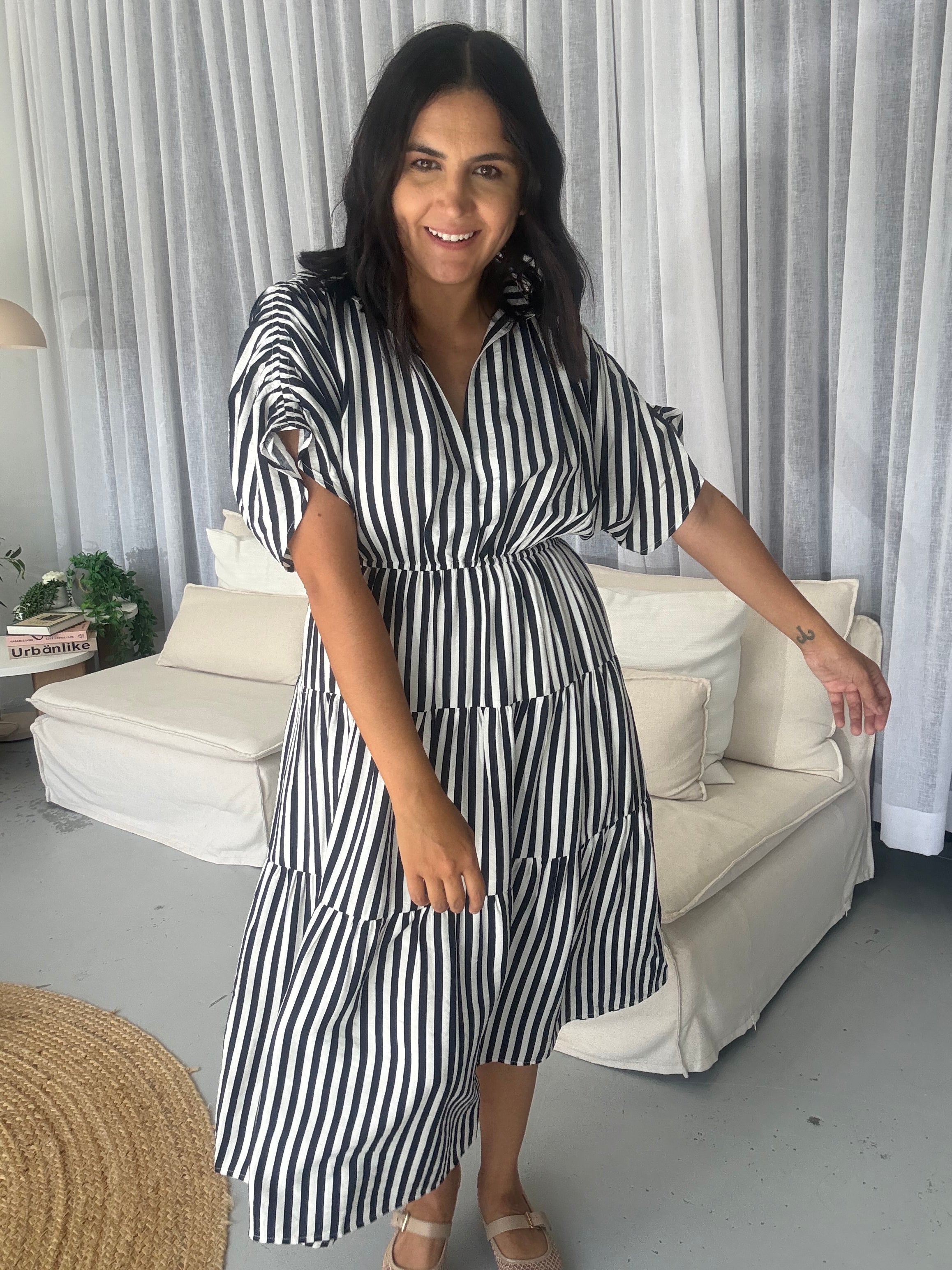 Kirah Dress Navy Stripe