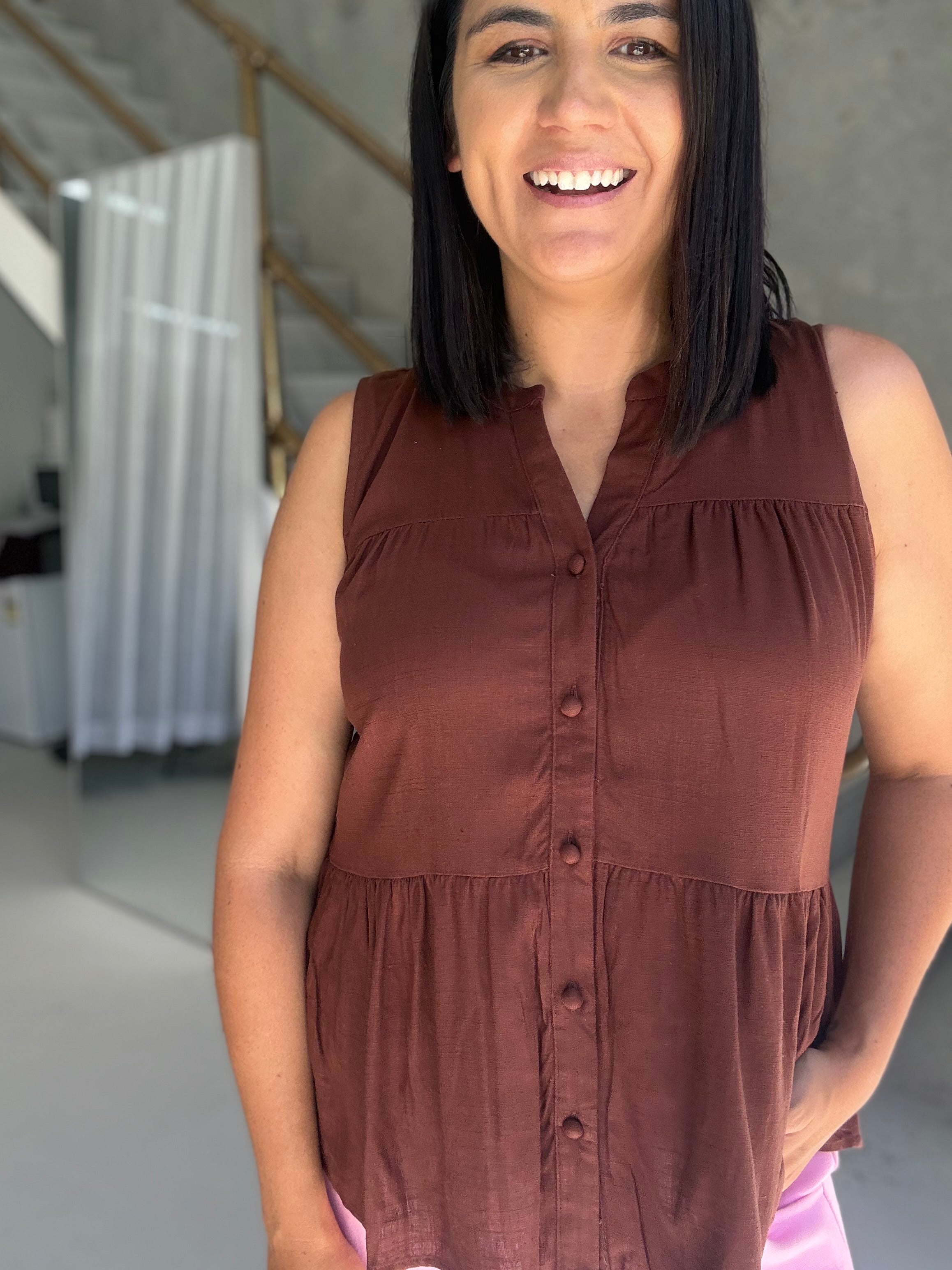 Julie Sleeveless Top Brown