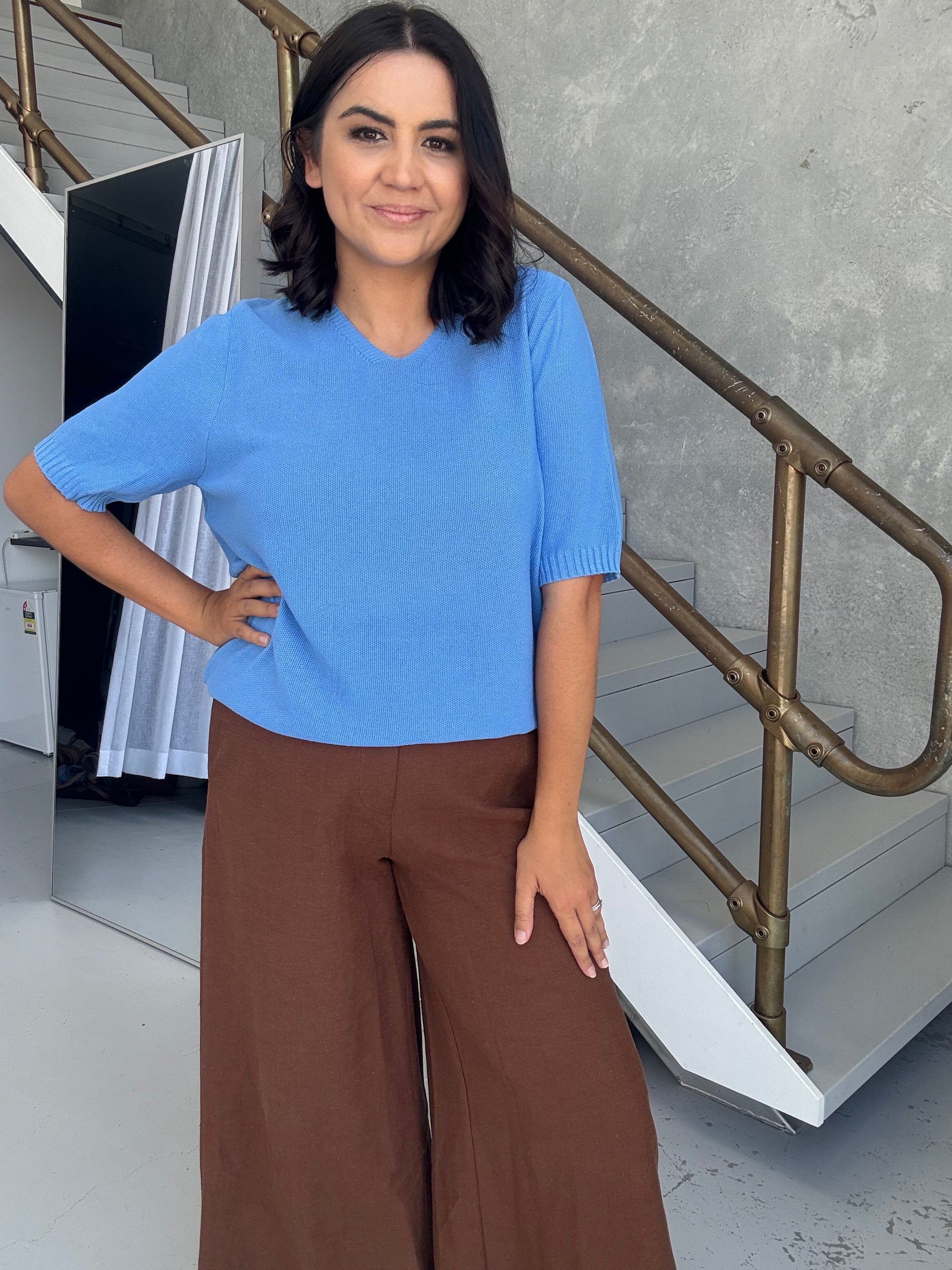 Olive Knit Cornflower Blue