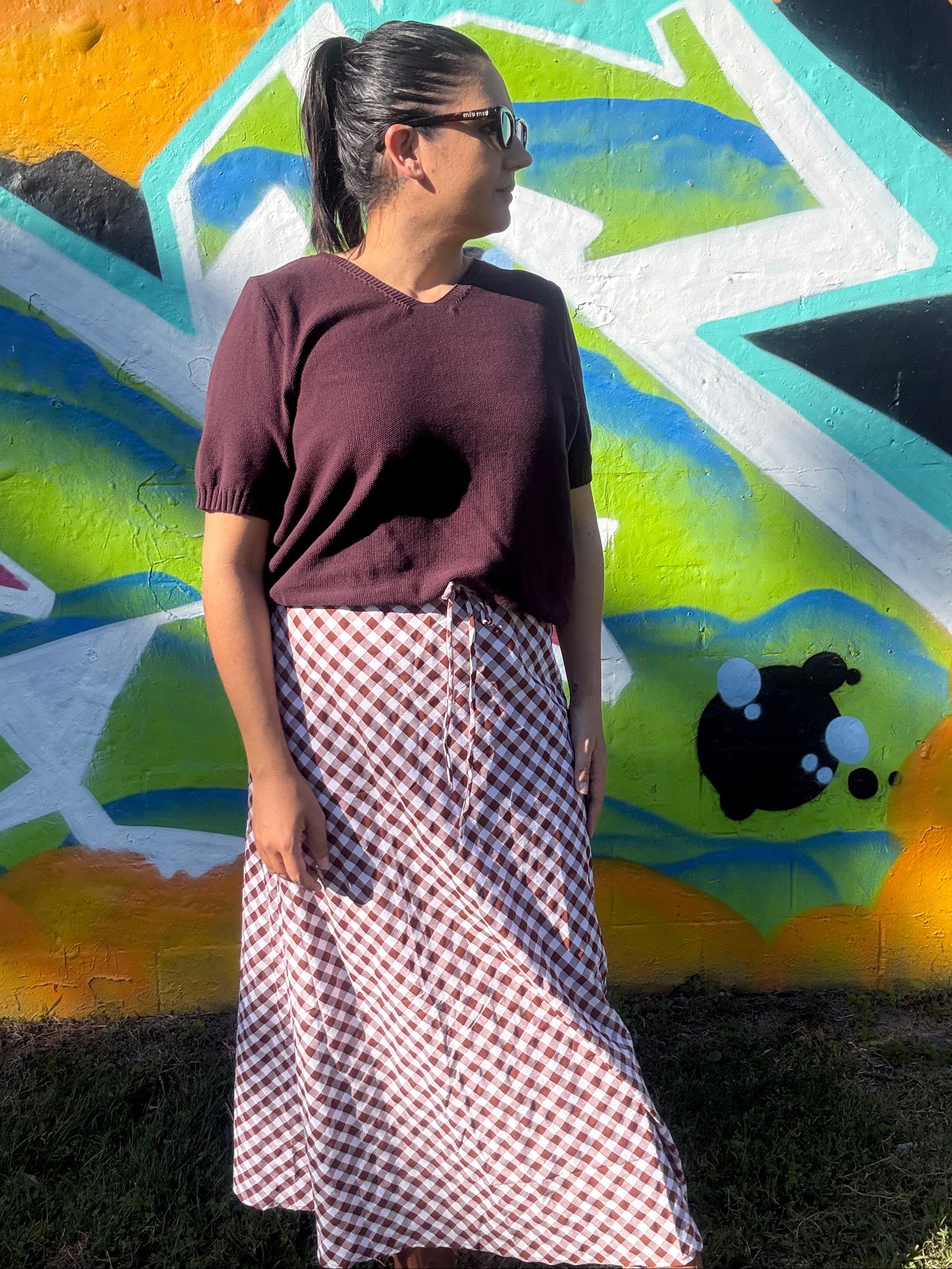 Chloe Cotton Gingham Bias Cut Skirt