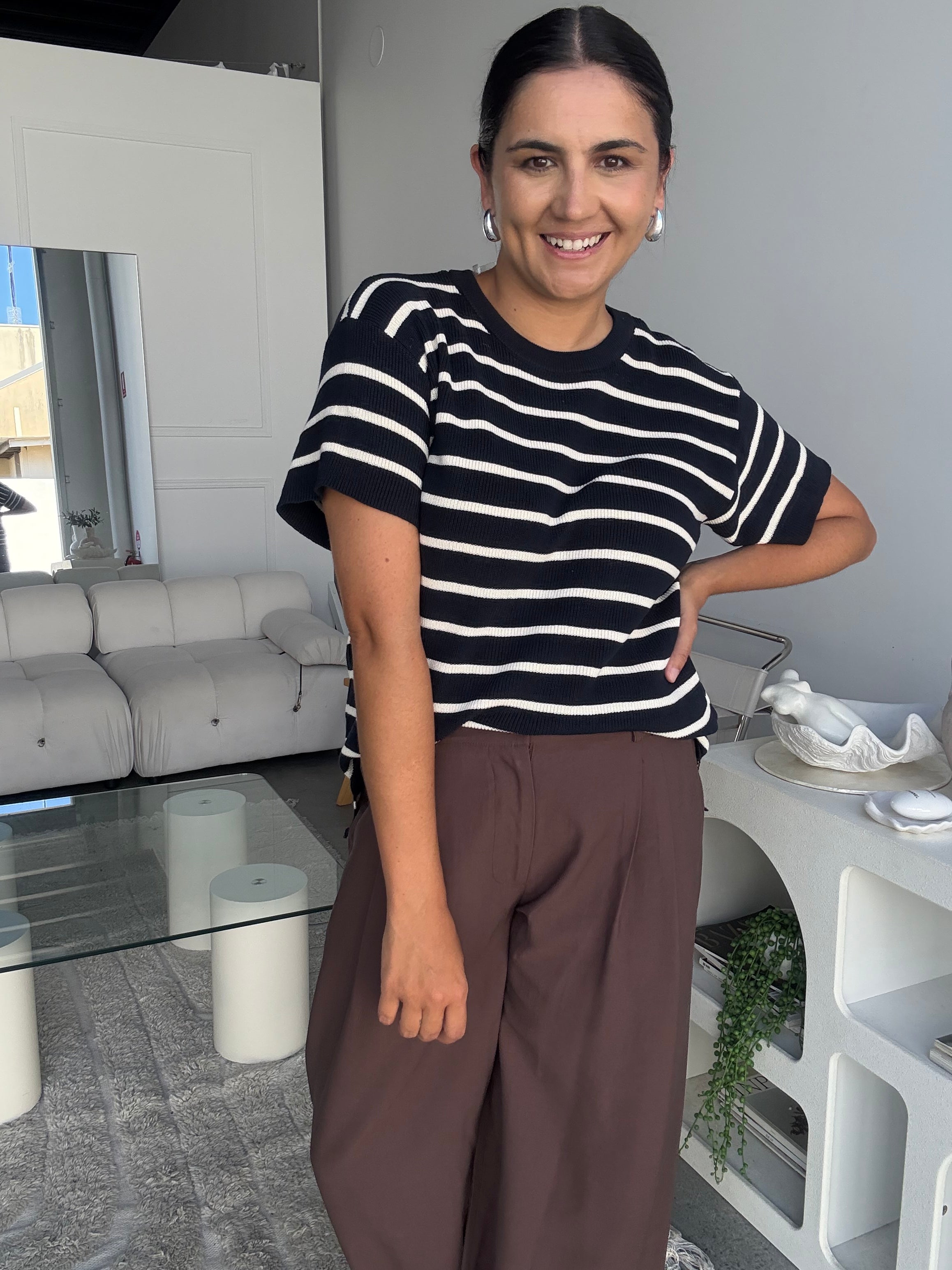 Miller Striped Knit Top Navy/White