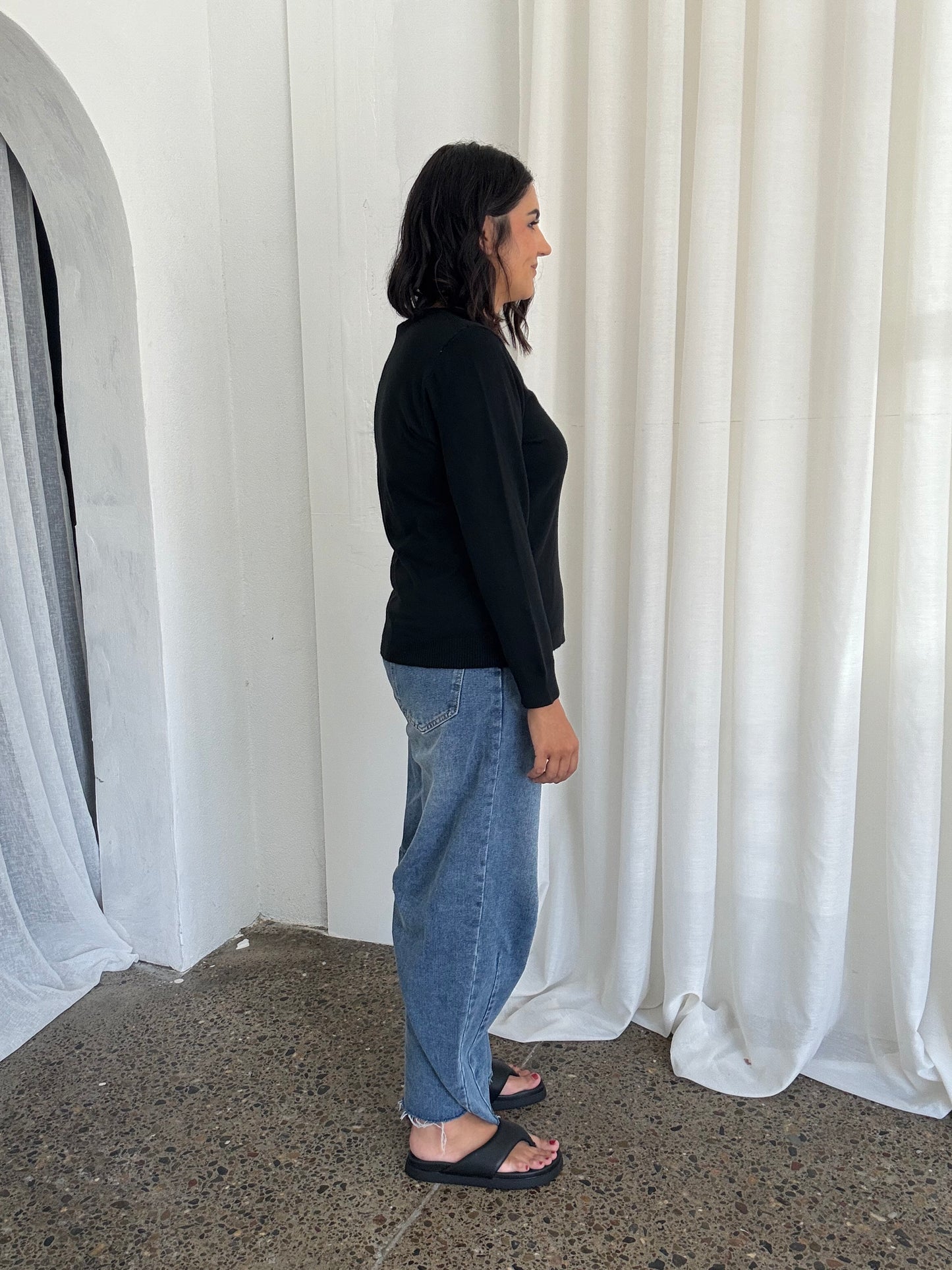 Angie Solid Knit Pullover Black