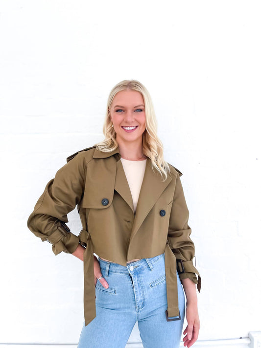 Carrie Crop Trench Olive
