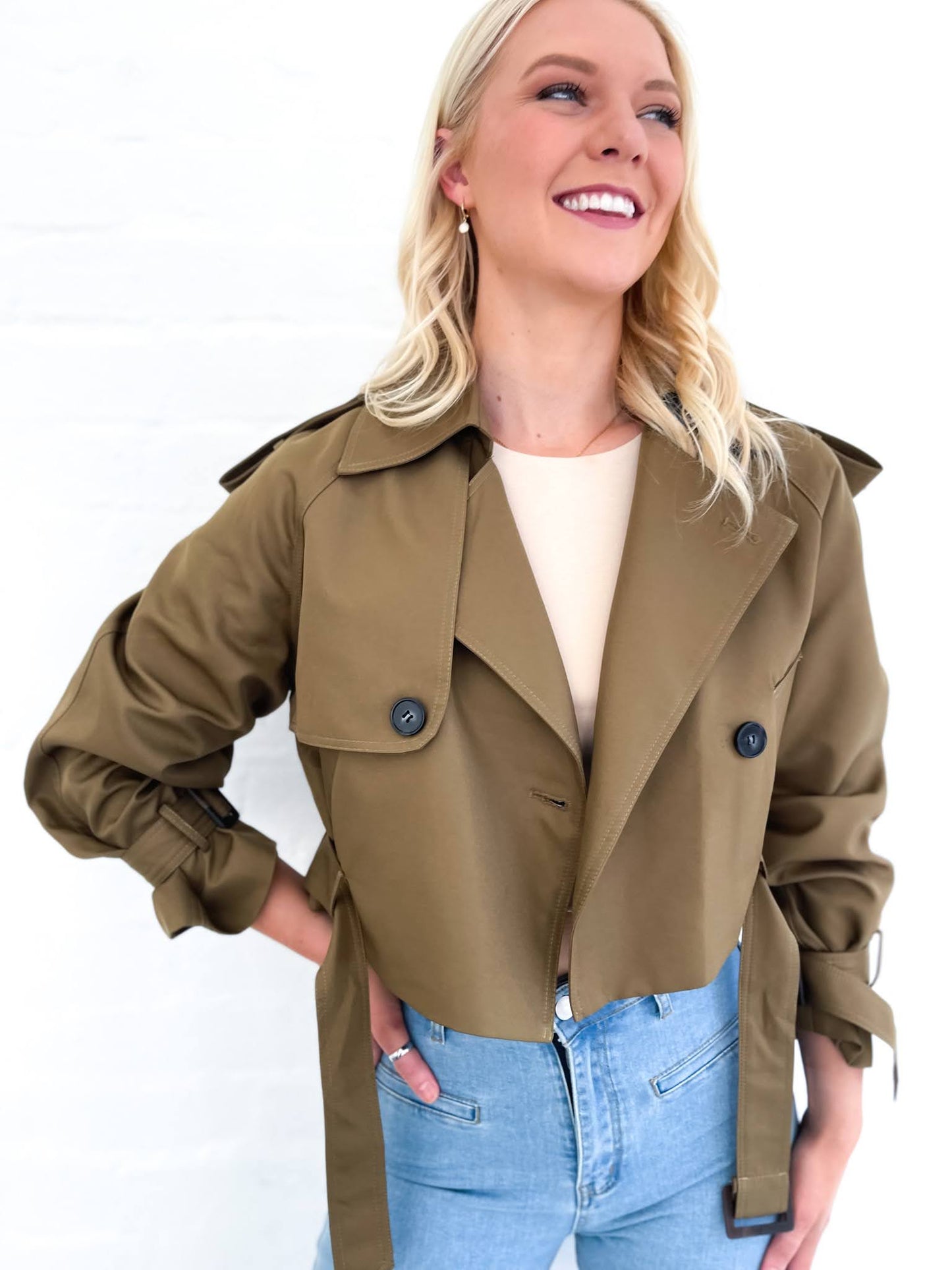 Carrie Crop Trench Olive