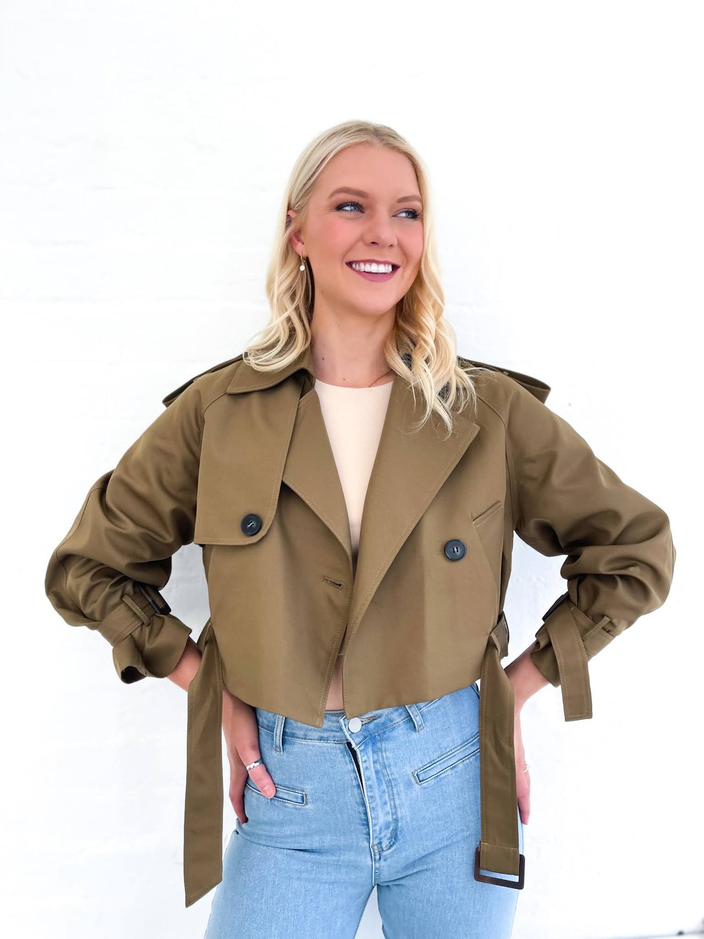 Carrie Crop Trench Olive
